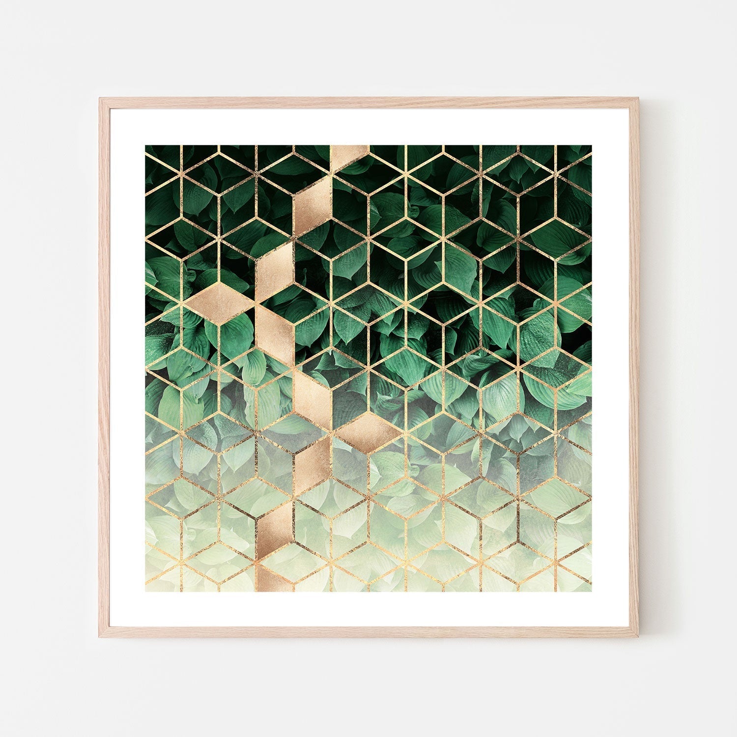 wall-art-print-canvas-poster-framed-Golden Leafy Green Geometric Design-GIOIA-WALL-ART