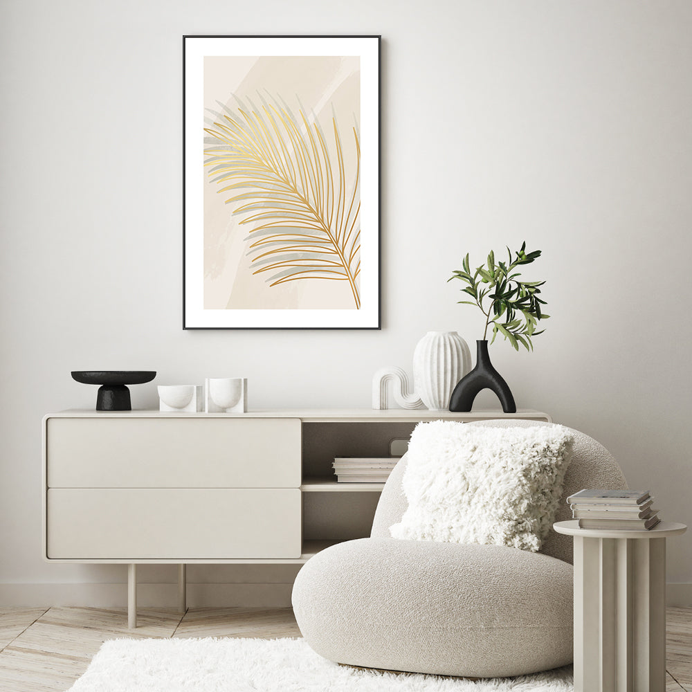 wall-art-print-canvas-poster-framed-Golden Palm Leaf, Style B-GIOIA-WALL-ART