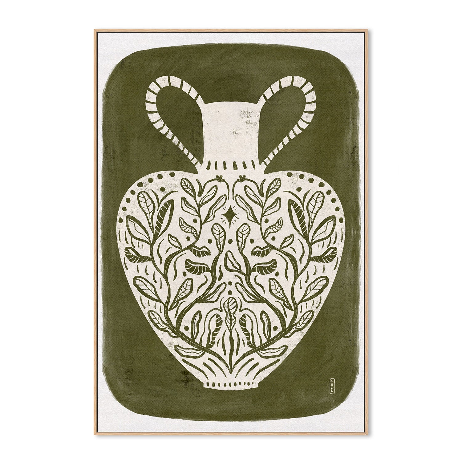 wall-art-print-canvas-poster-framed-Greek Vase Olive Green Illustration-4