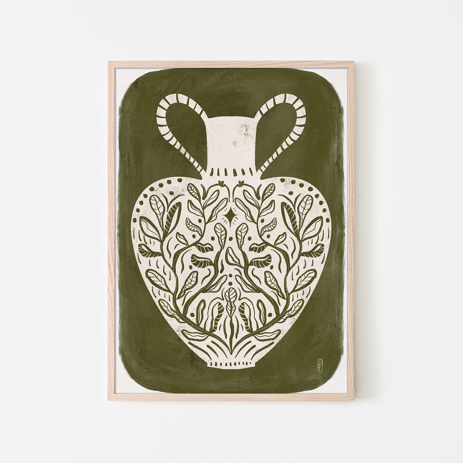 wall-art-print-canvas-poster-framed-Greek Vase Olive Green Illustration-6
