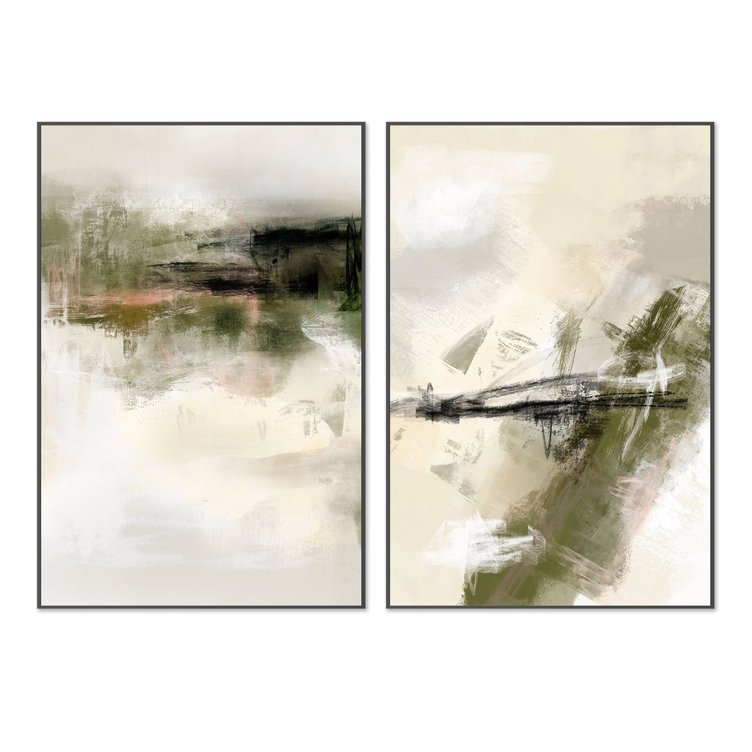 wall-art-print-canvas-poster-framed-Green And Beige, Style A & B, Set Of 2 , By Karine Tonial Grimm-3