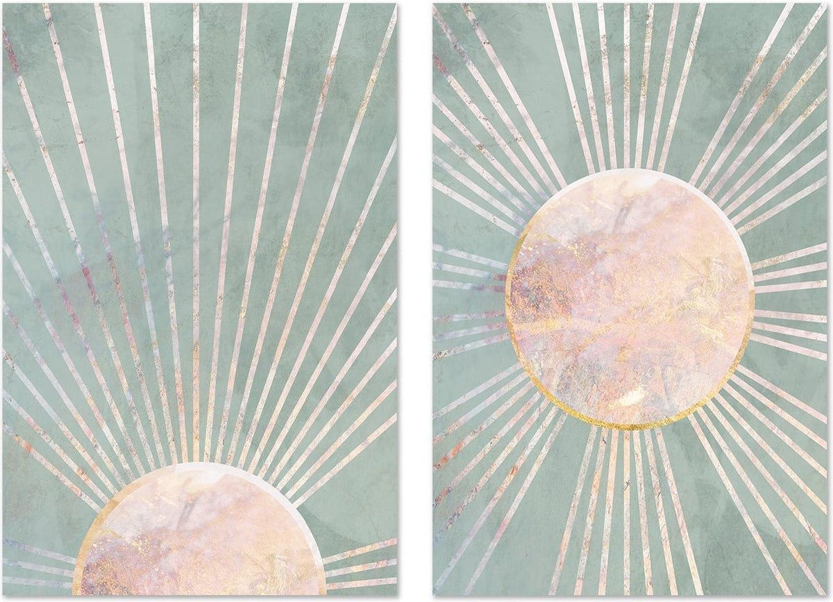 wall-art-print-canvas-poster-framed-Green Boho Sun, Style A & B, Set Of 2 , By Sarah Manovski-GIOIA-WALL-ART