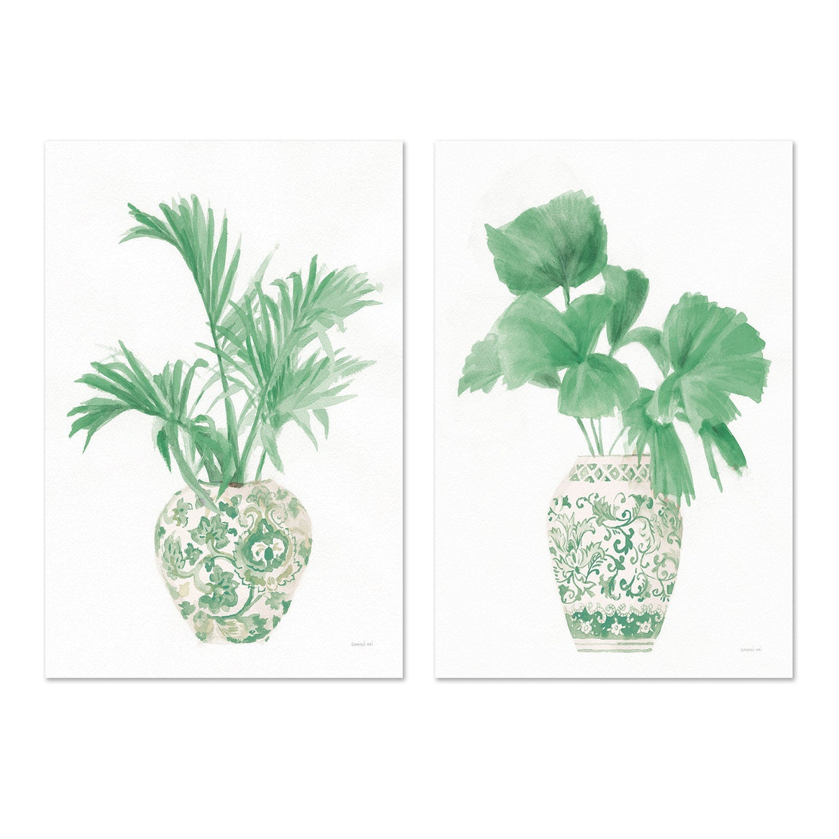 wall-art-print-canvas-poster-framed-Green Chinoiserie, Stye A & B, Set Of 2 , By Danhui Nai-GIOIA-WALL-ART