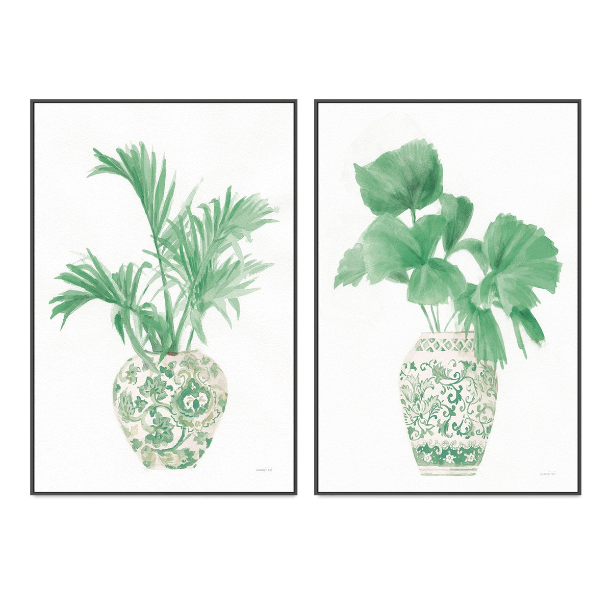 wall-art-print-canvas-poster-framed-Green Chinoiserie, Stye A & B, Set Of 2 , By Danhui Nai-GIOIA-WALL-ART