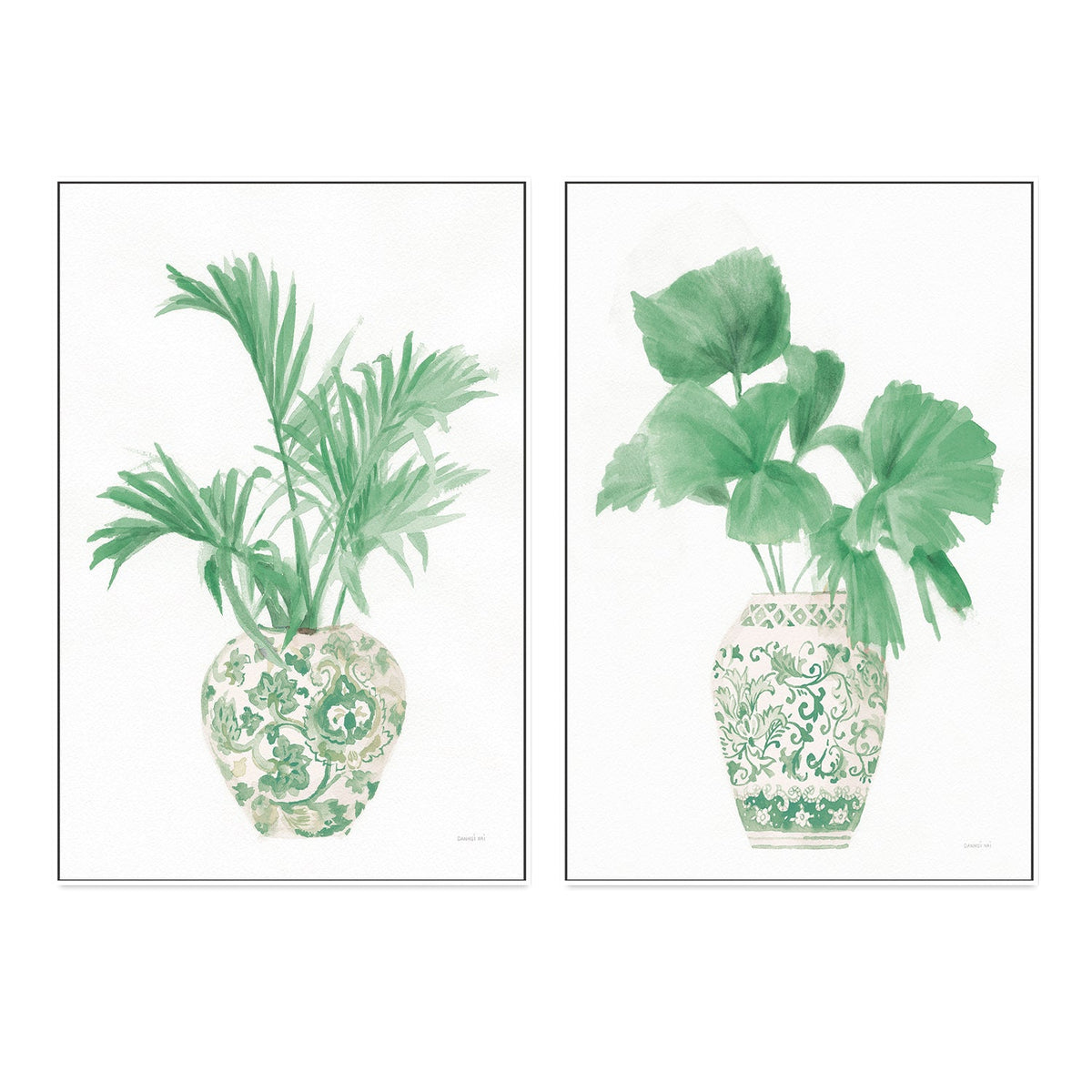 wall-art-print-canvas-poster-framed-Green Chinoiserie, Stye A & B, Set Of 2 , By Danhui Nai-GIOIA-WALL-ART