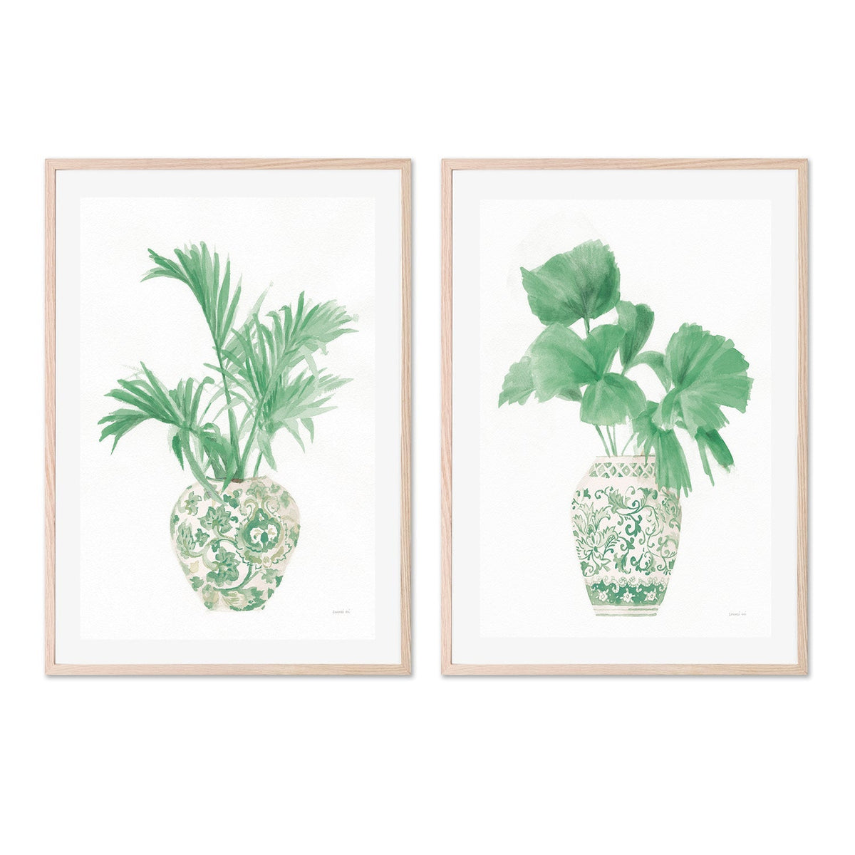 wall-art-print-canvas-poster-framed-Green Chinoiserie, Stye A & B, Set Of 2 , By Danhui Nai-GIOIA-WALL-ART