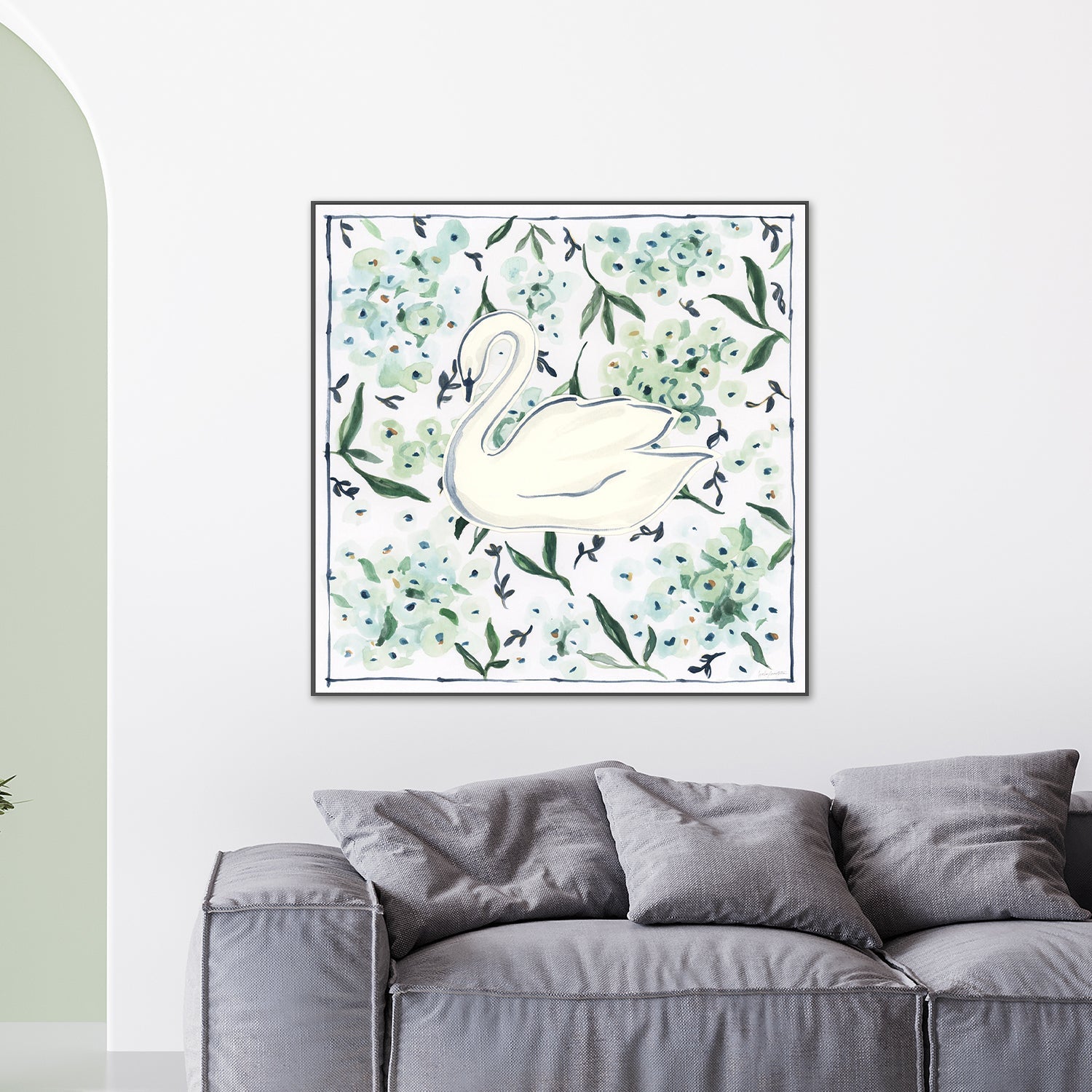 wall-art-print-canvas-poster-framed-Green Hydrangea Swan-2