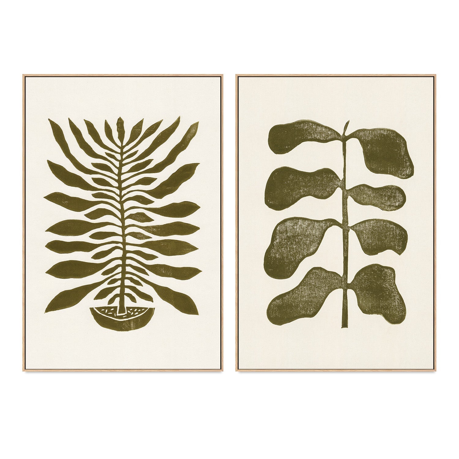 wall-art-print-canvas-poster-framed-Green Plants, Set of 2-4