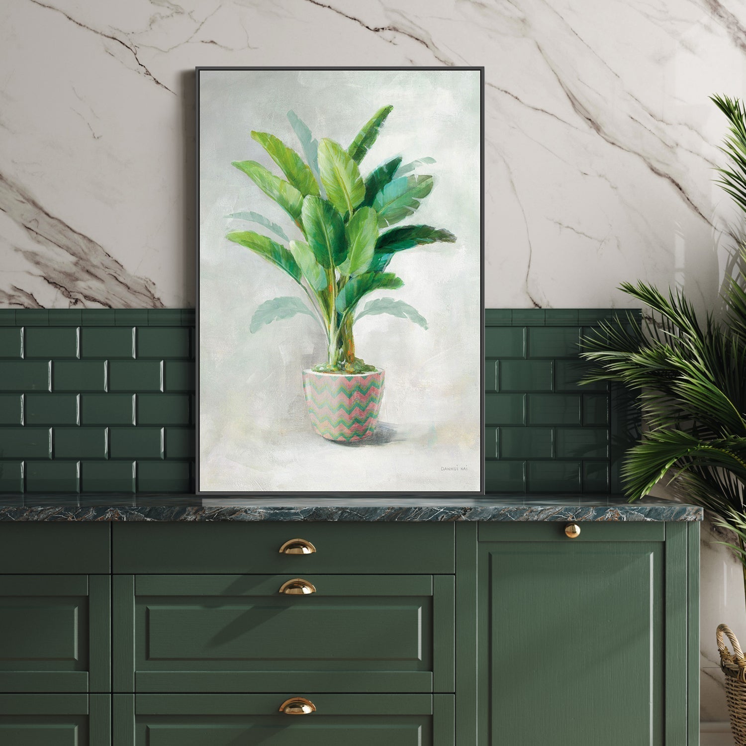 wall-art-print-canvas-poster-framed-Greenhouse Palm Chevron Pot, Style B-by-Danhui Nai-Gioia Wall Art