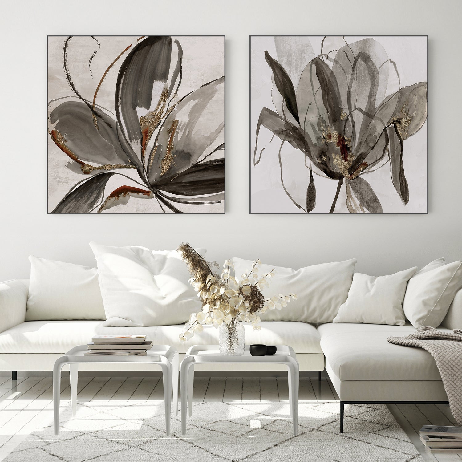 wall-art-print-canvas-poster-framed-Grey Glory Brown Tone & Charcoal In Bloom, Set Of 2 , By Asia Jensen-2