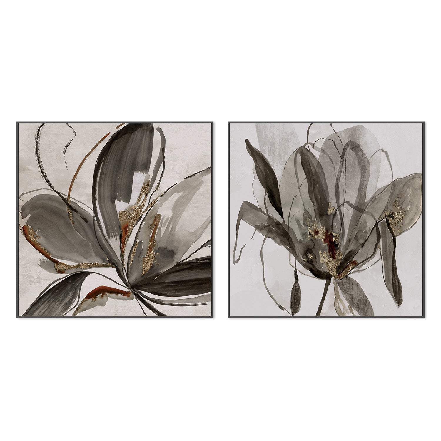 wall-art-print-canvas-poster-framed-Grey Glory Brown Tone & Charcoal In Bloom, Set Of 2 , By Asia Jensen-3