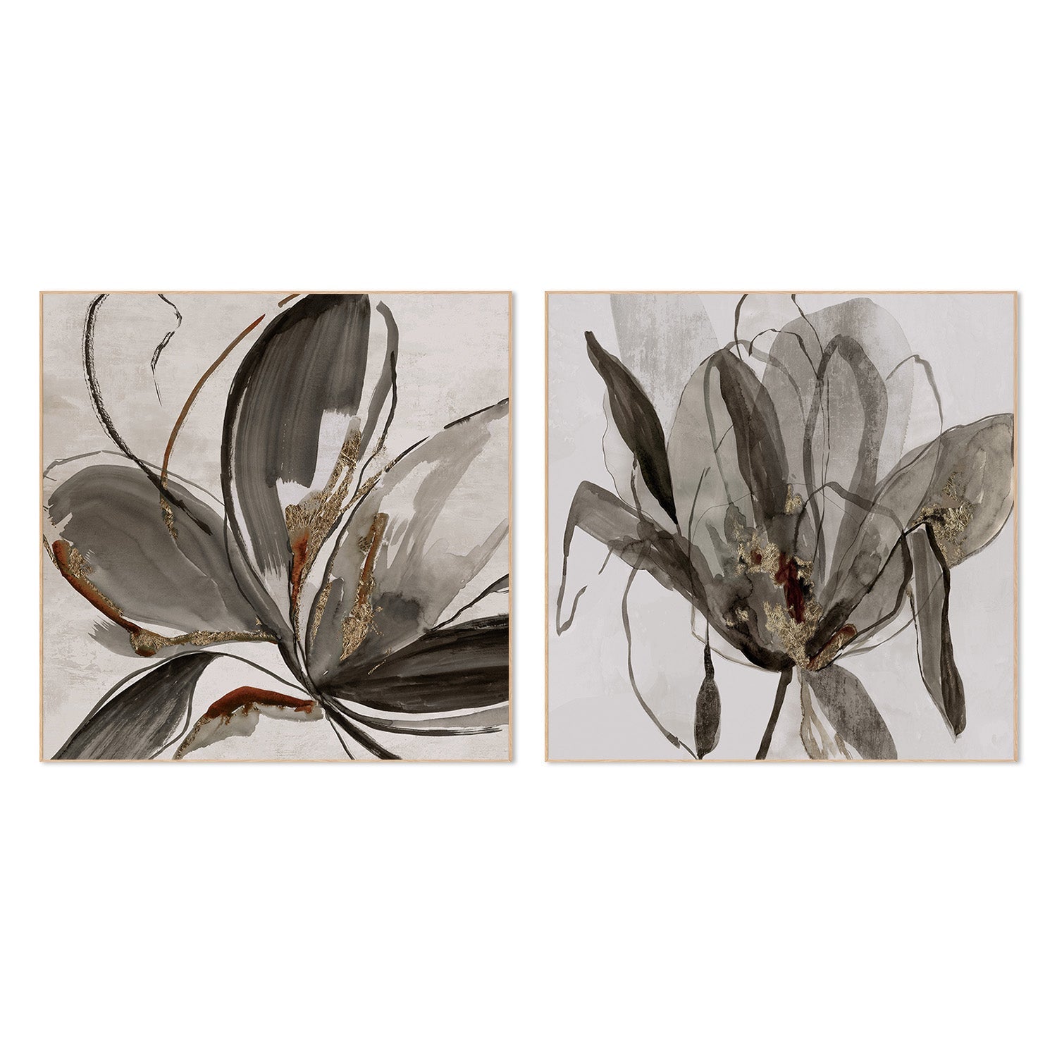 wall-art-print-canvas-poster-framed-Grey Glory Brown Tone & Charcoal In Bloom, Set Of 2 , By Asia Jensen-4