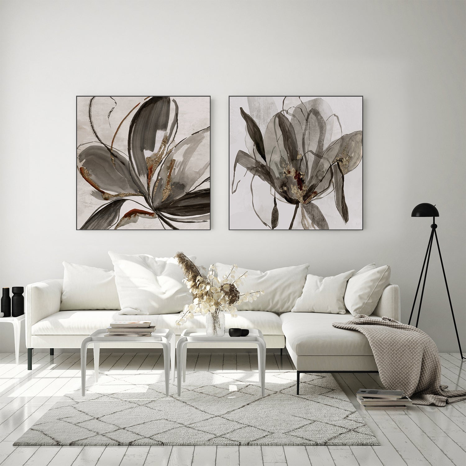 wall-art-print-canvas-poster-framed-Grey Glory Brown Tone & Charcoal In Bloom, Set Of 2 , By Asia Jensen-7