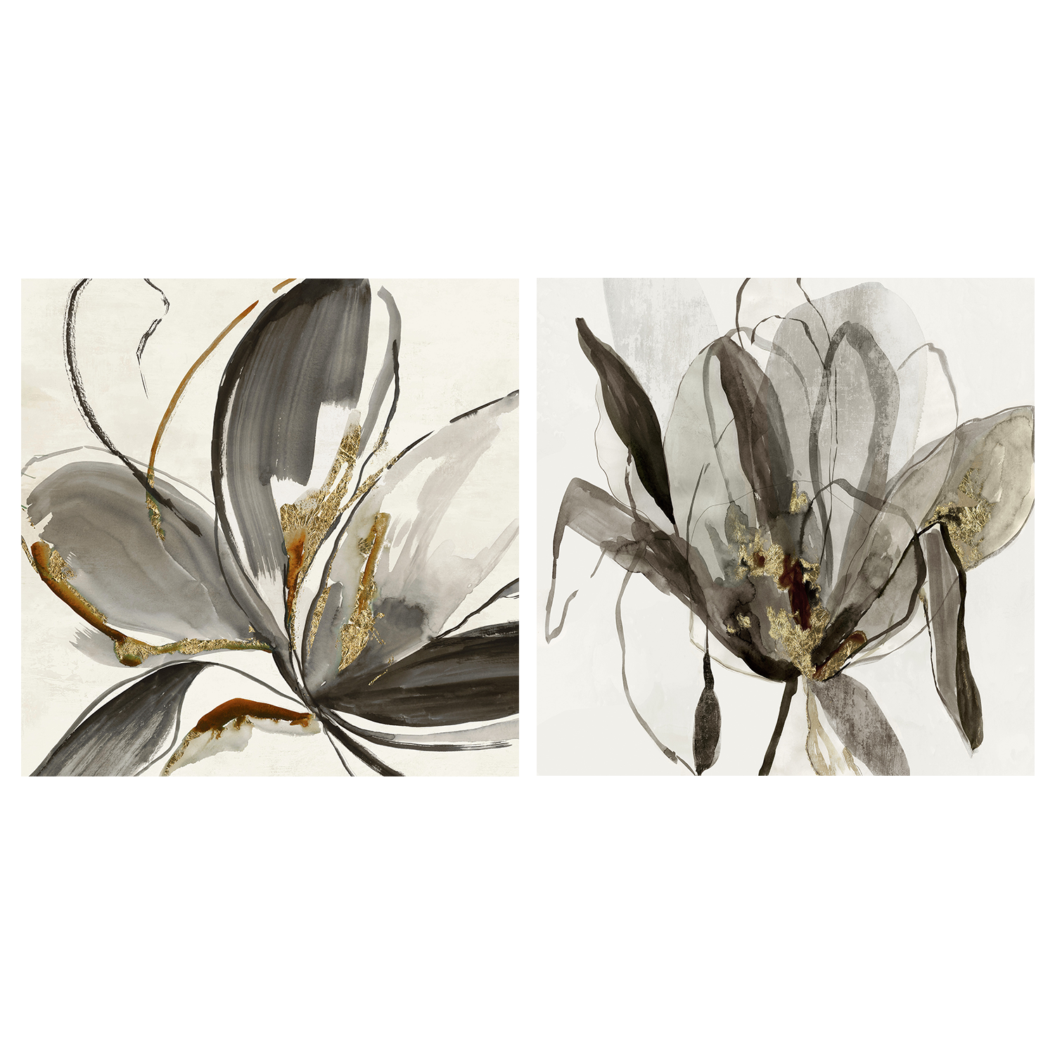 wall-art-print-canvas-poster-framed-Grey Glory & Charcoal In Bloom, Set Of 2 , By Asia Jensen-1