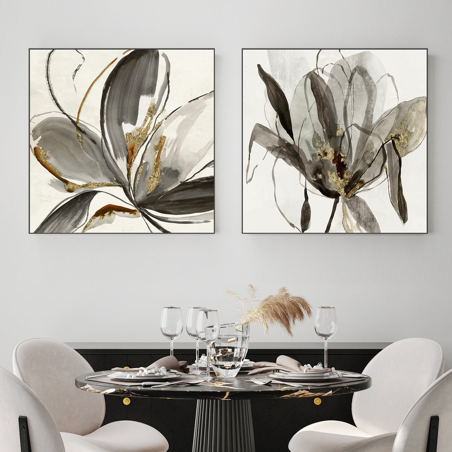 wall-art-print-canvas-poster-framed-Grey Glory & Charcoal In Bloom, Set Of 2 , By Asia Jensen-2