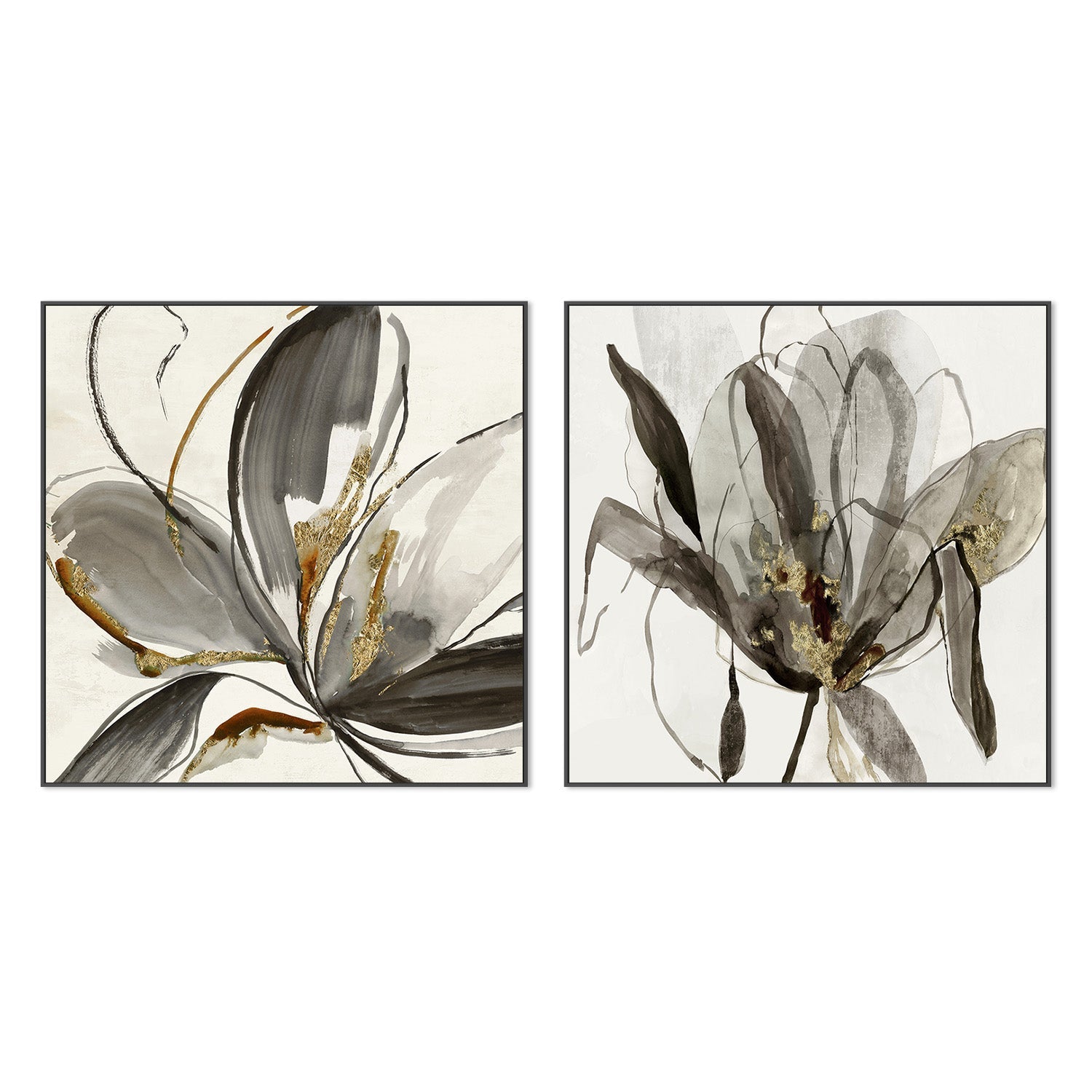 wall-art-print-canvas-poster-framed-Grey Glory & Charcoal In Bloom, Set Of 2 , By Asia Jensen-3