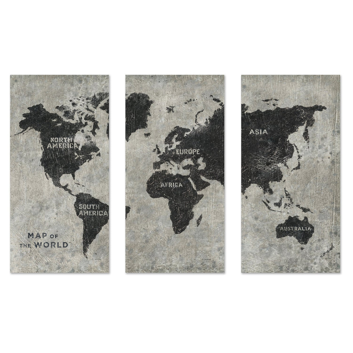 wall-art-print-canvas-poster-framed-Grunge World Map, Set of 3-by-James Wiens-Gioia Wall Art
