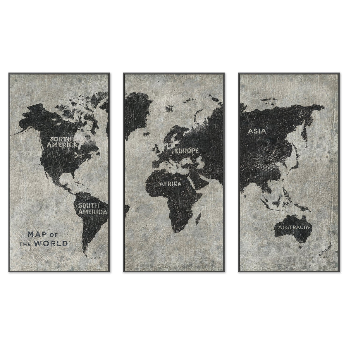 wall-art-print-canvas-poster-framed-Grunge World Map, Set of 3-by-James Wiens-Gioia Wall Art