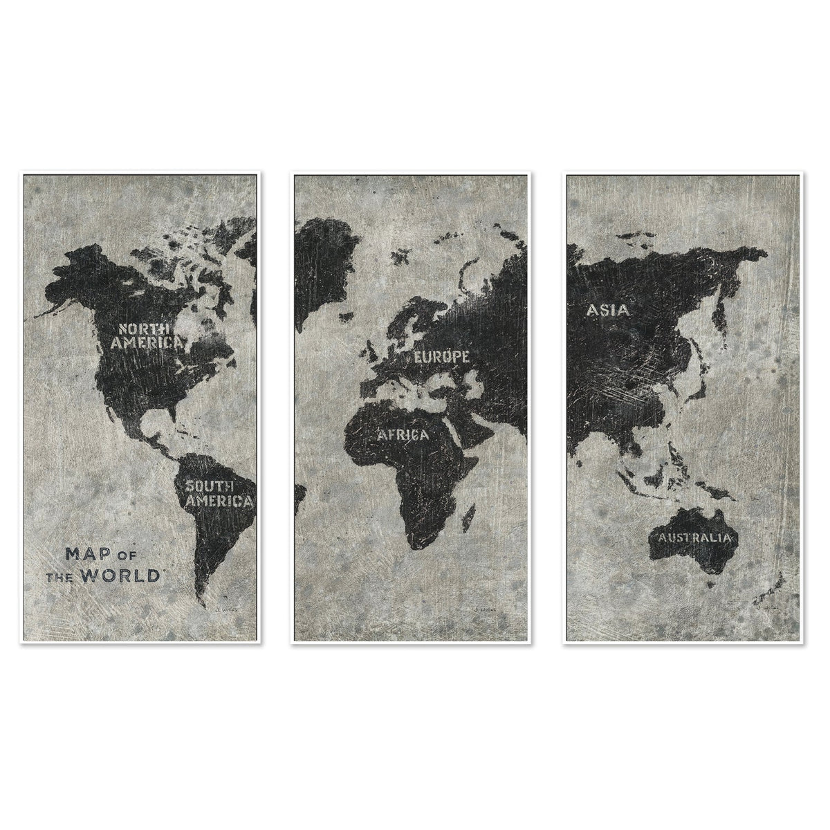 wall-art-print-canvas-poster-framed-Grunge World Map, Set of 3-by-James Wiens-Gioia Wall Art