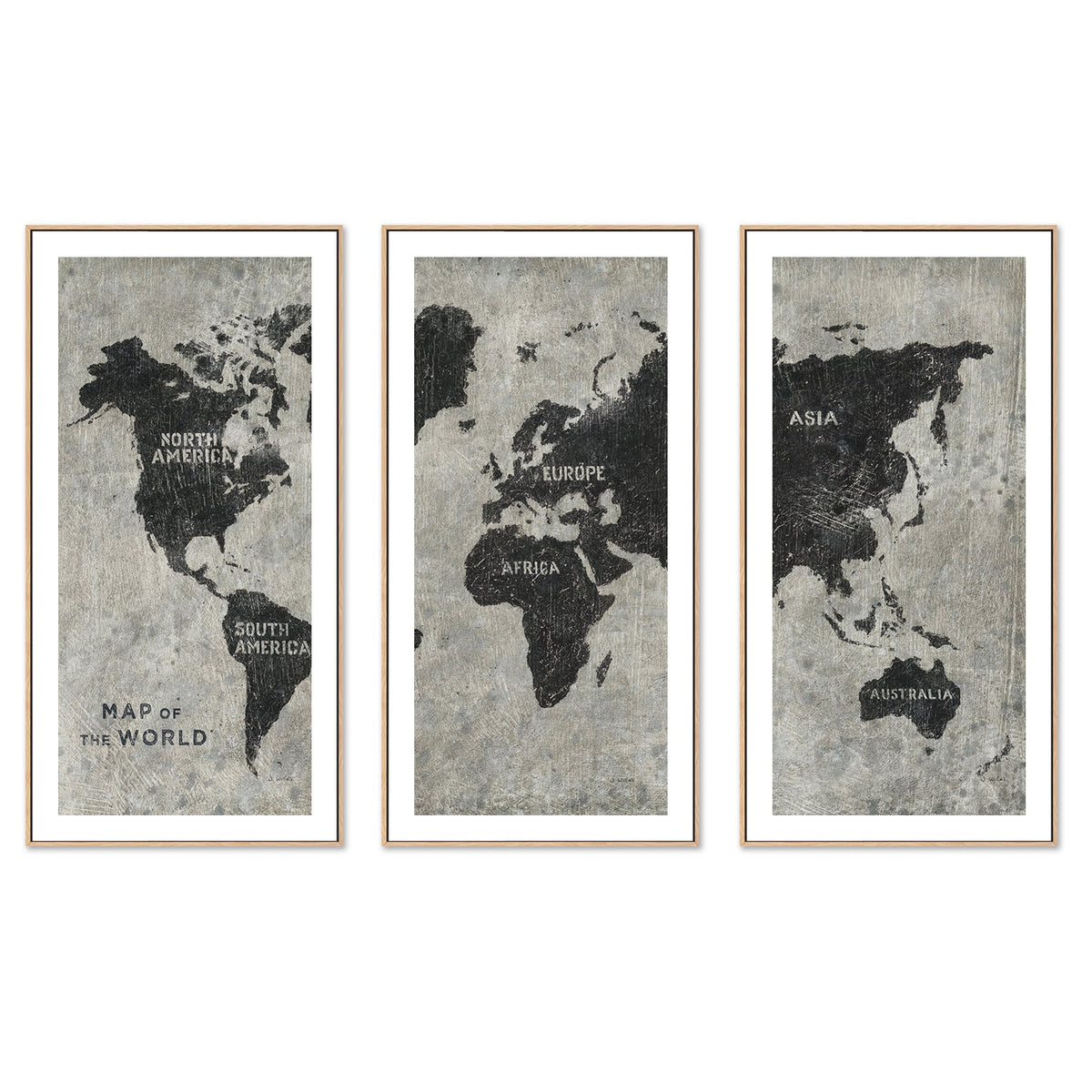 wall-art-print-canvas-poster-framed-Grunge World Map, Set of 3-by-James Wiens-Gioia Wall Art