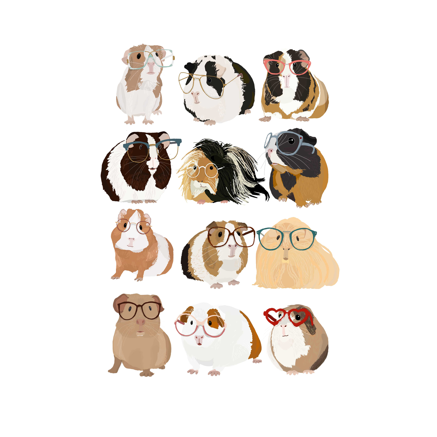 wall-art-print-canvas-poster-framed-Guinea Pigs In Glasses, By Hanna Melin-GIOIA-WALL-ART
