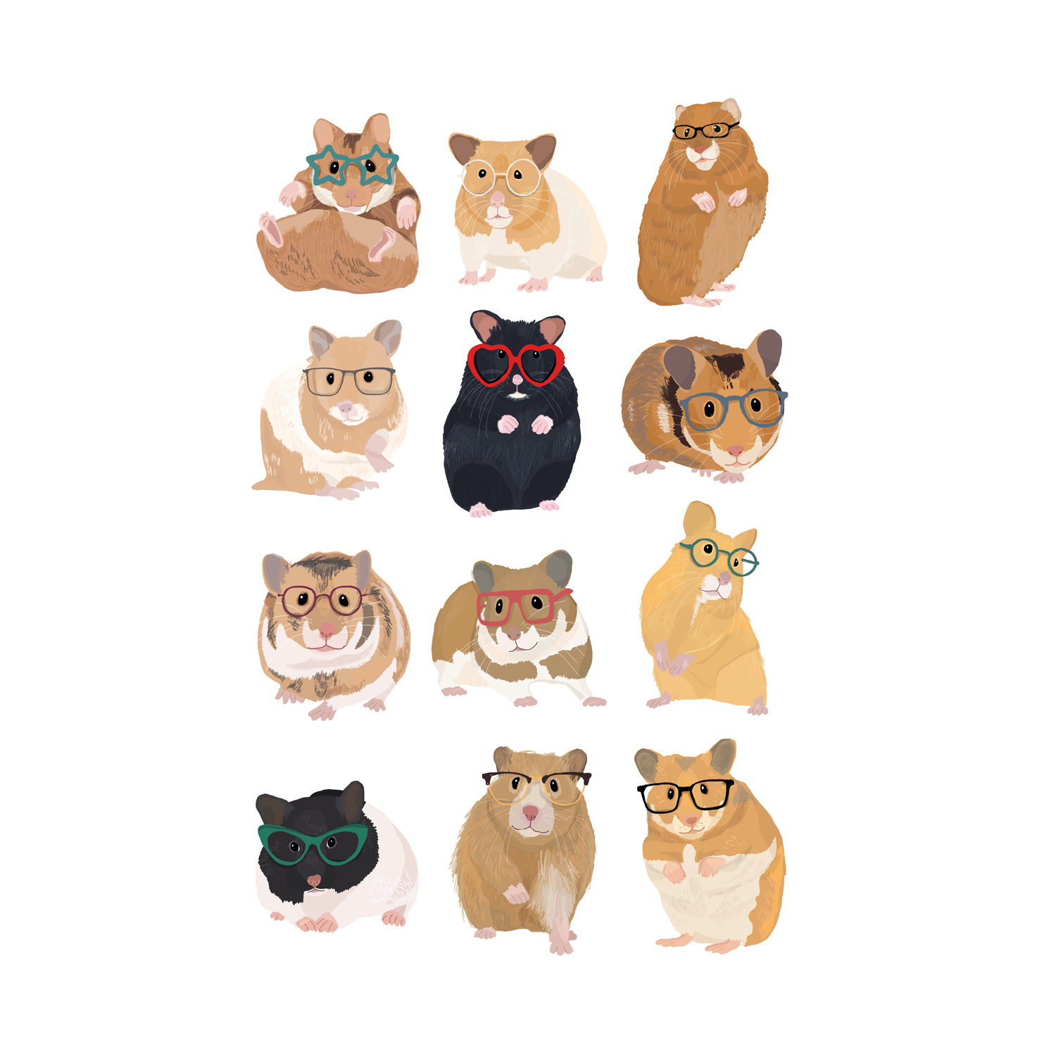 wall-art-print-canvas-poster-framed-Hamsters In Glasses, By Hanna Melin-GIOIA-WALL-ART