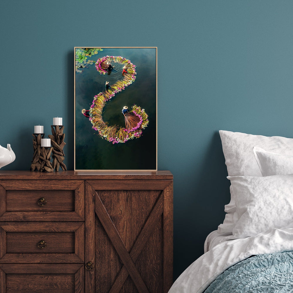 wall-art-print-canvas-poster-framed-Harvesting Water Lilies, By Nguyen Tan Tuan-by-Plus X Studio-Gioia Wall Art