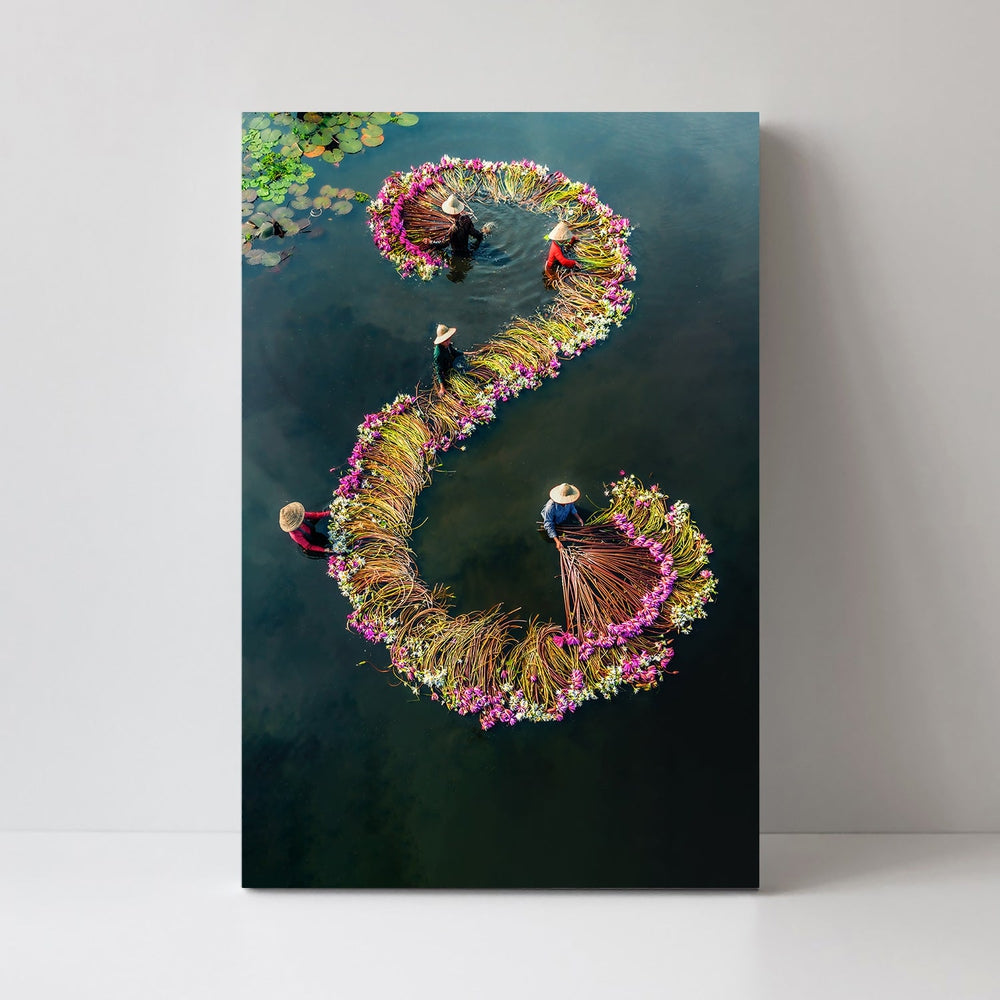 wall-art-print-canvas-poster-framed-Harvesting Water Lilies, By Nguyen Tan Tuan-by-Plus X Studio-Gioia Wall Art