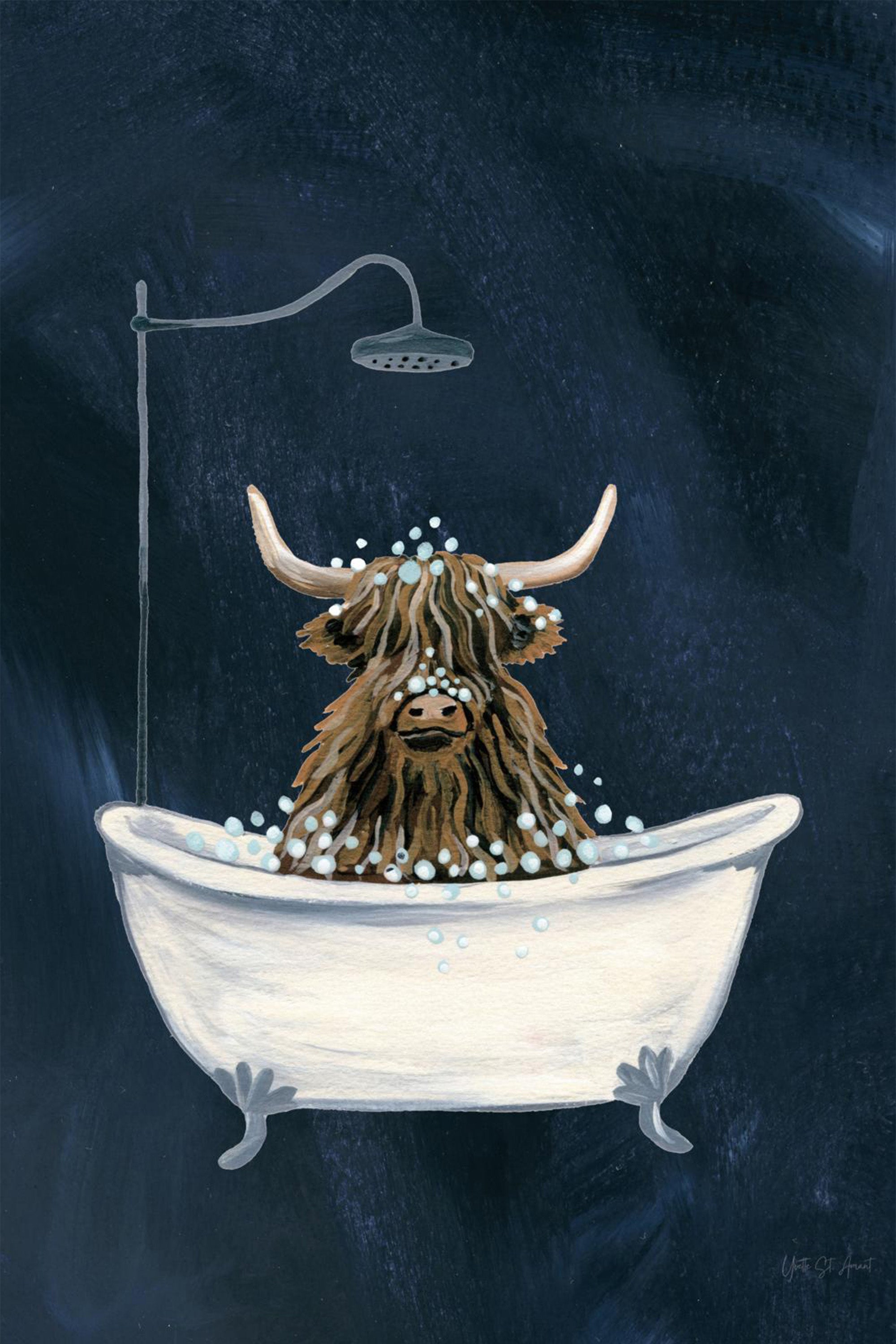 wall-art-print-canvas-poster-framed-Highland Cow in Tub Texture Dark-1