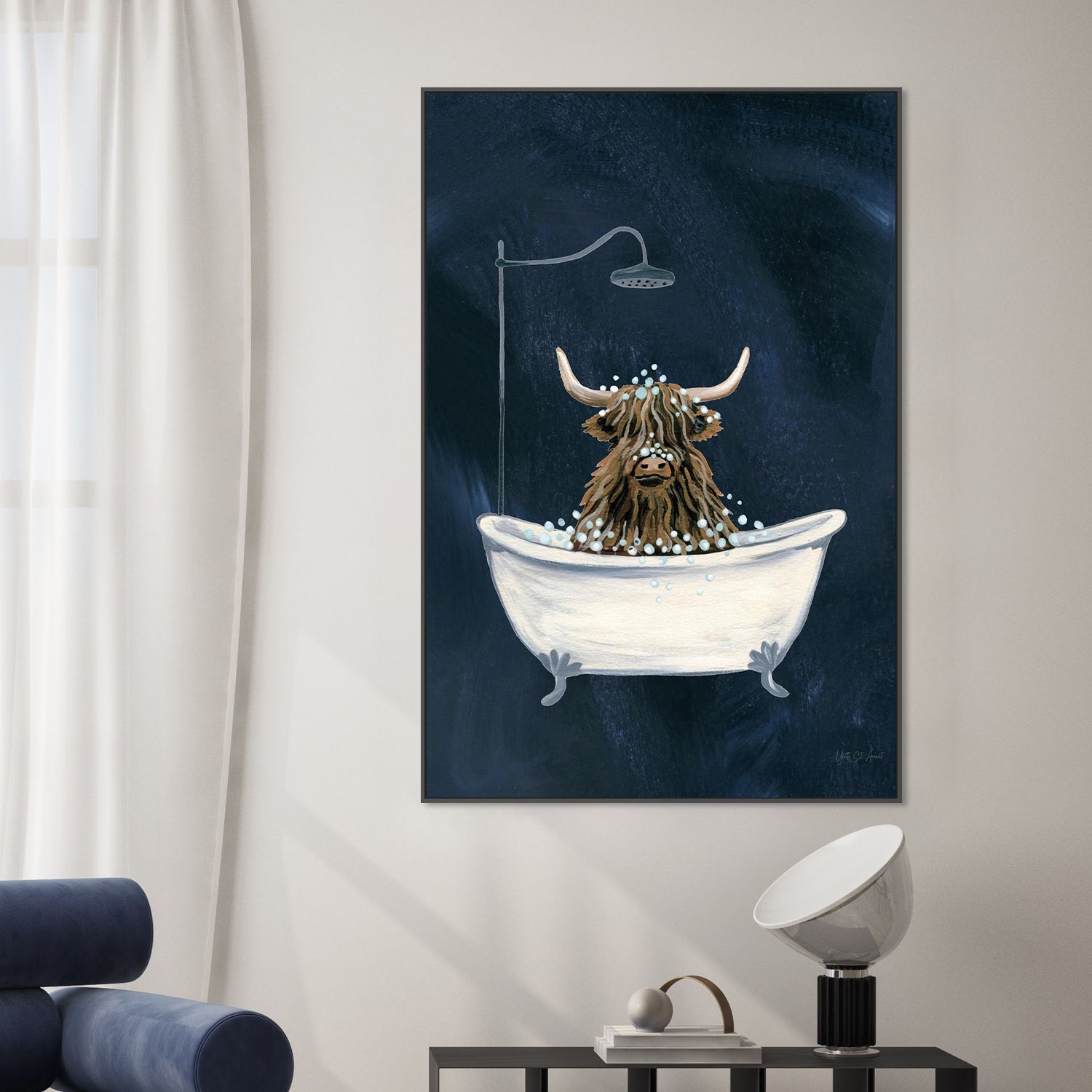 wall-art-print-canvas-poster-framed-Highland Cow in Tub Texture Dark-2