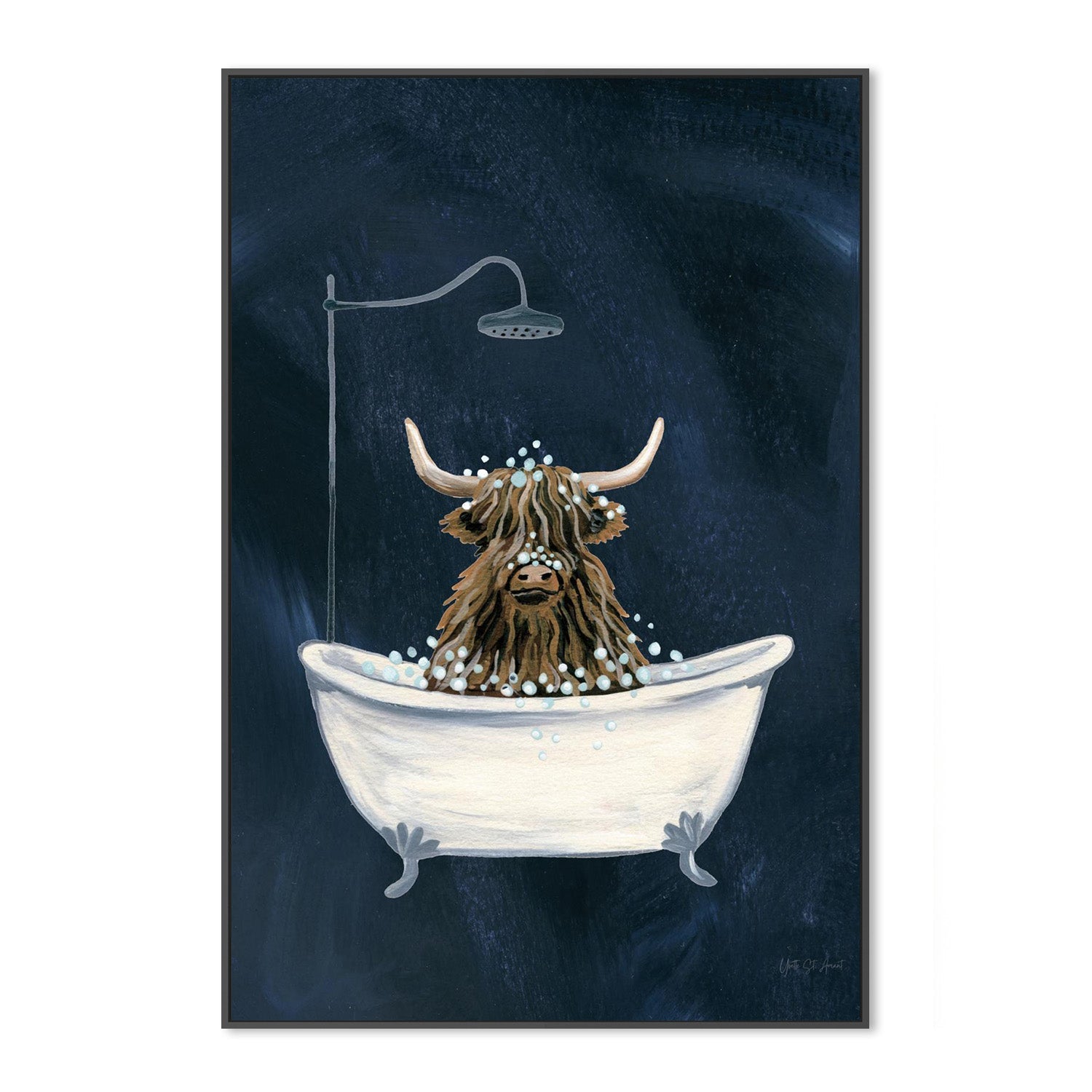 wall-art-print-canvas-poster-framed-Highland Cow in Tub Texture Dark-3