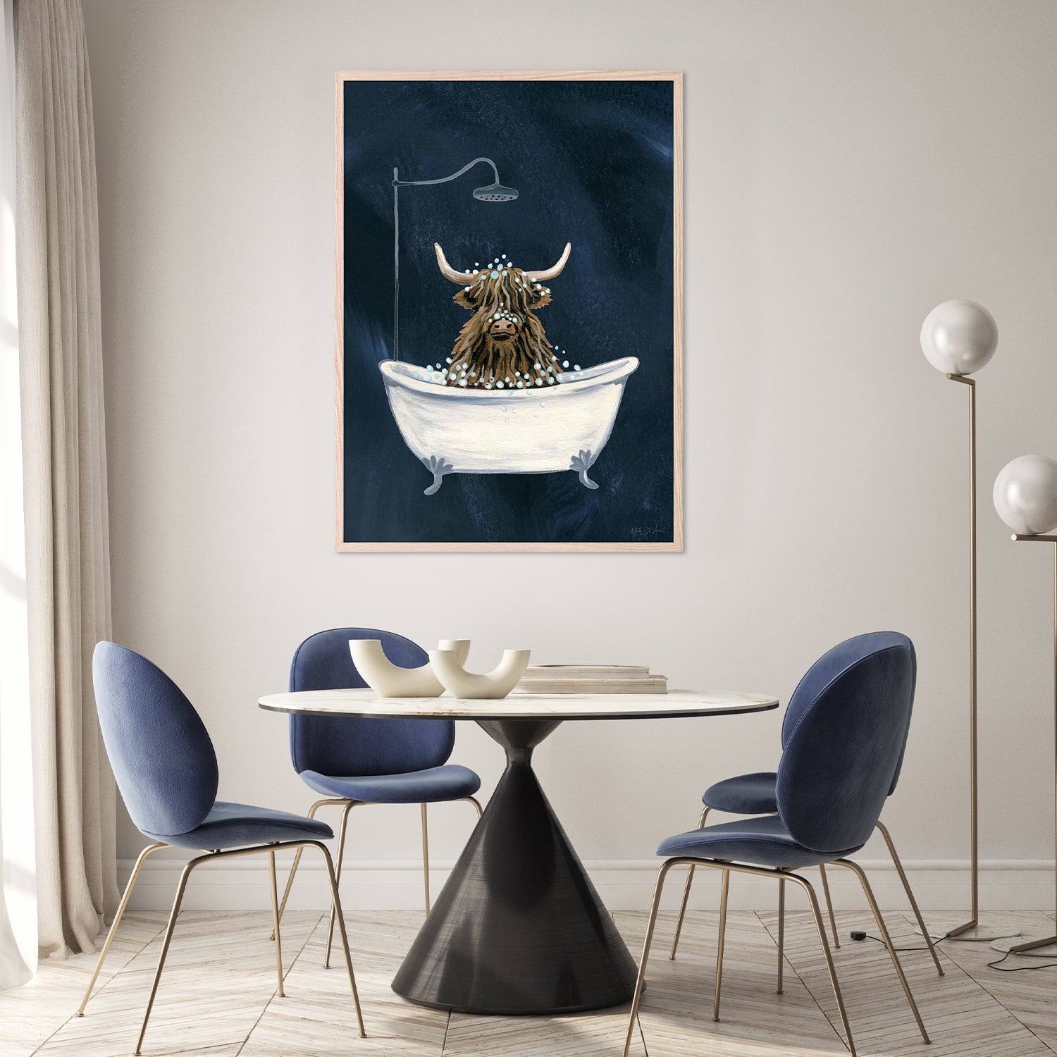 wall-art-print-canvas-poster-framed-Highland Cow in Tub Texture Dark-8