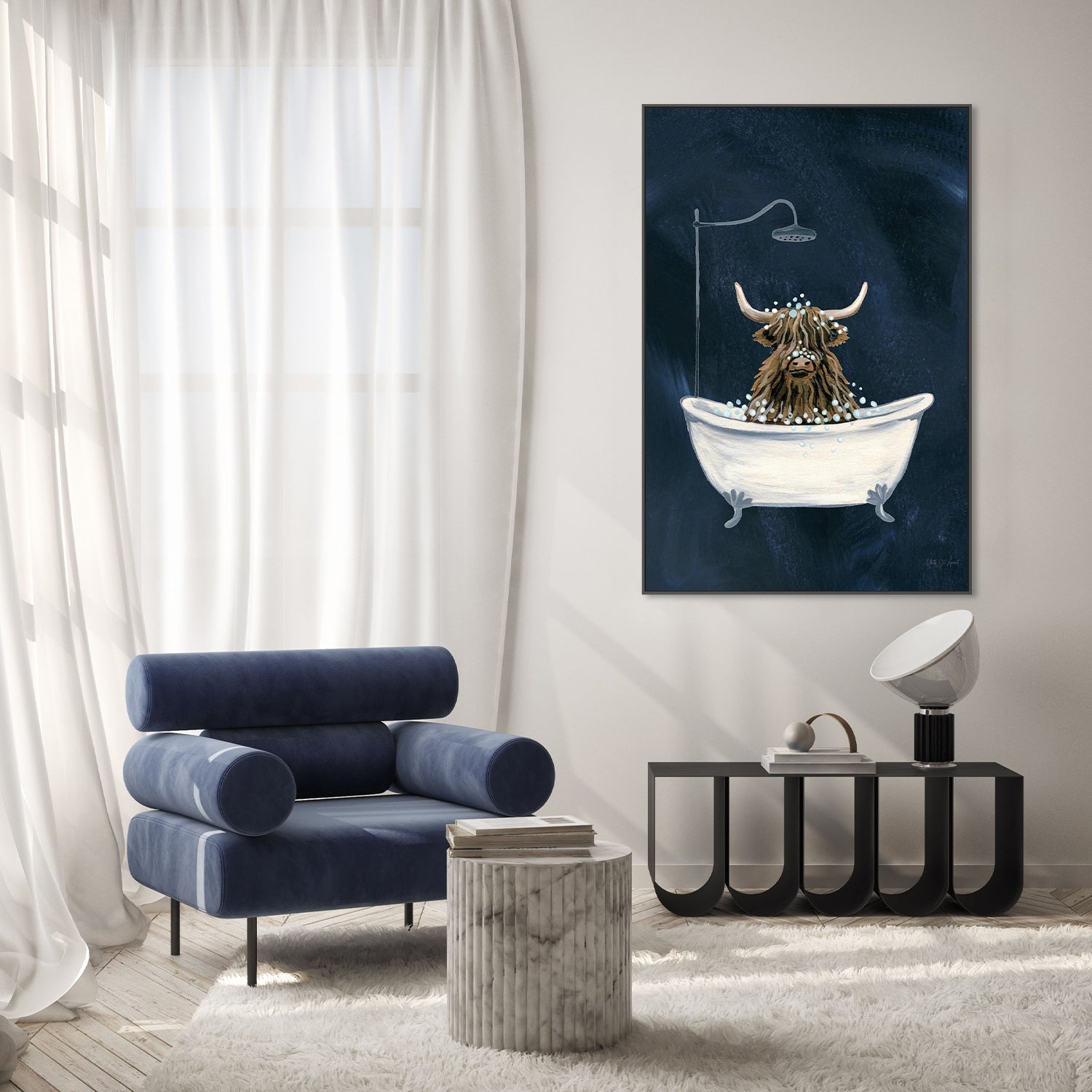 wall-art-print-canvas-poster-framed-Highland Cow in Tub Texture Dark-9