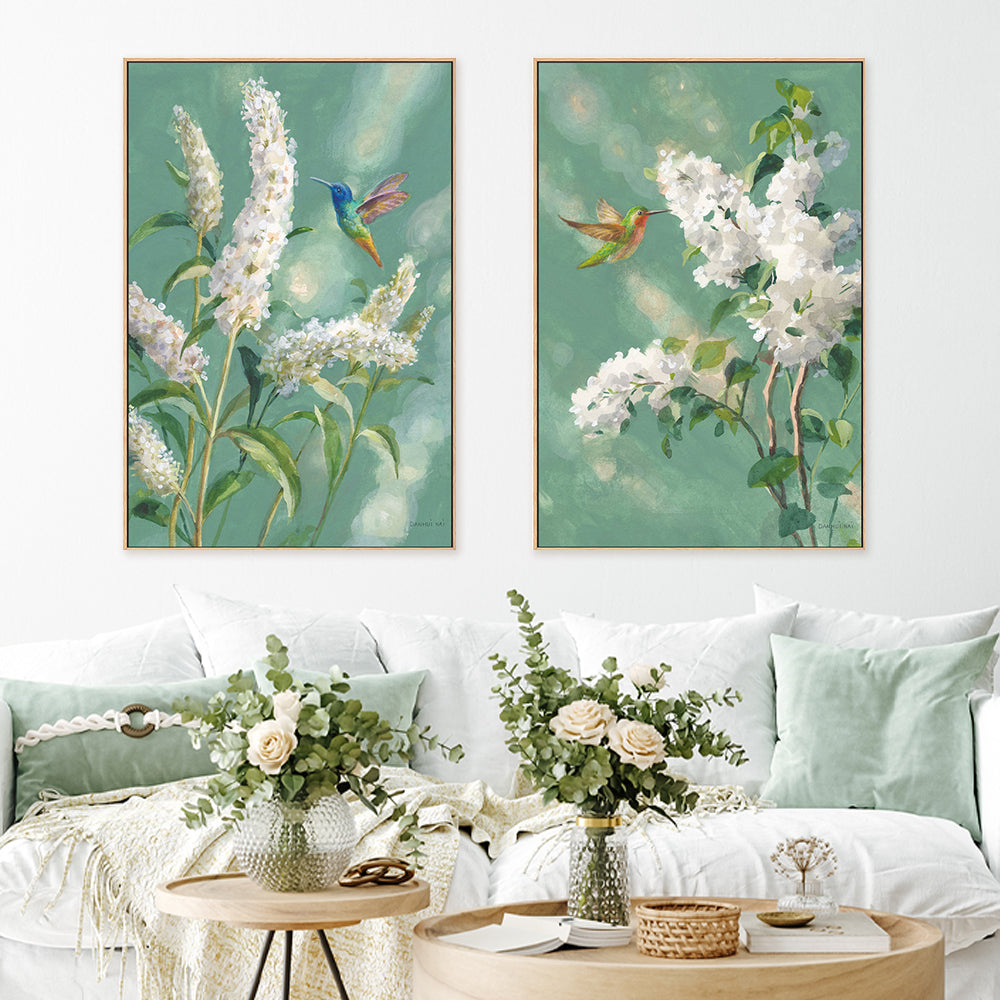 wall-art-print-canvas-poster-framed-Hummingbird Spring, Set of 2-by-Danhui Nai-Gioia Wall Art