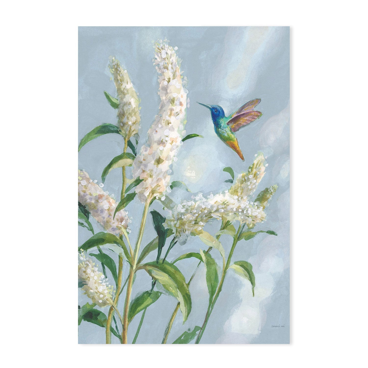 wall-art-print-canvas-poster-framed-Hummingbird Spring Soft Blue, Style A-by-Danhui Nai-Gioia Wall Art