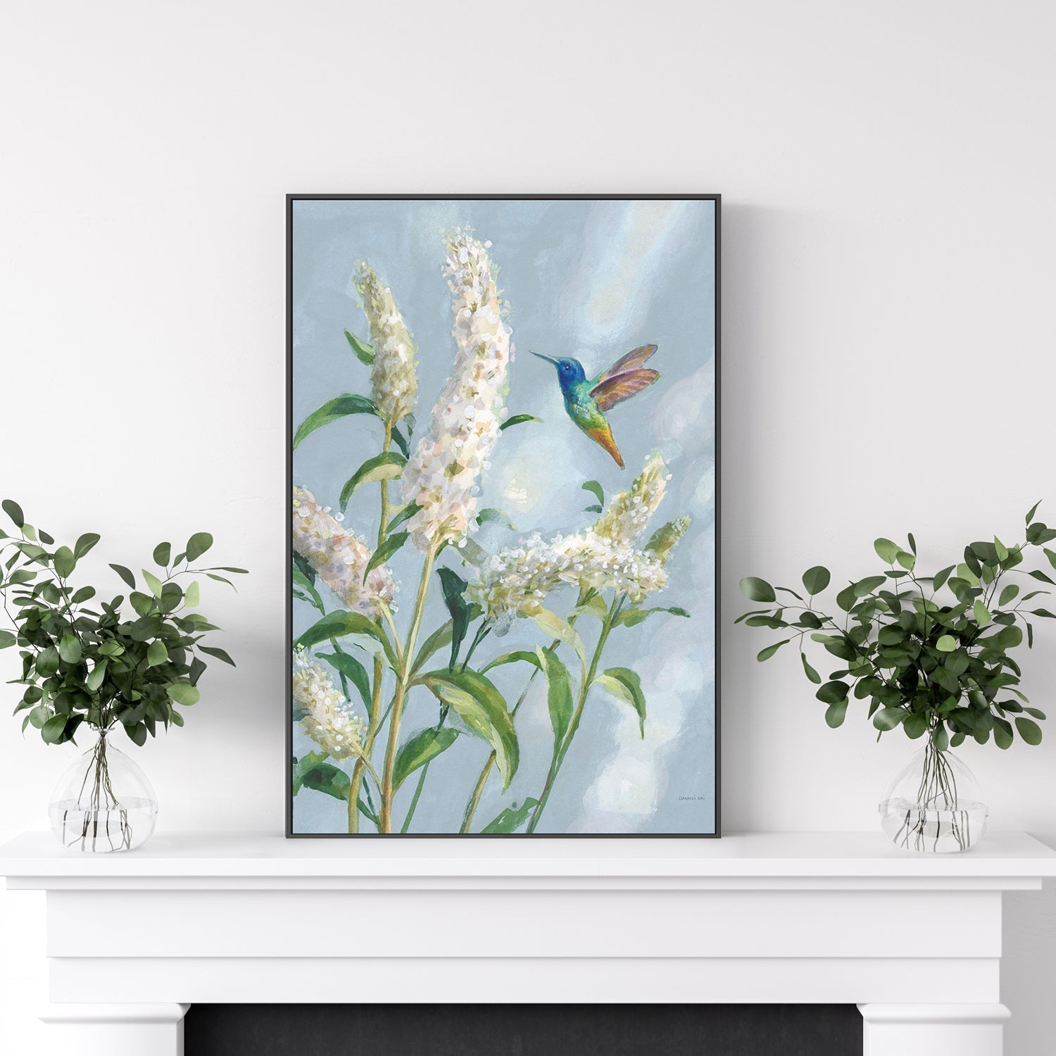wall-art-print-canvas-poster-framed-Hummingbird Spring Soft Blue, Style A-by-Danhui Nai-Gioia Wall Art