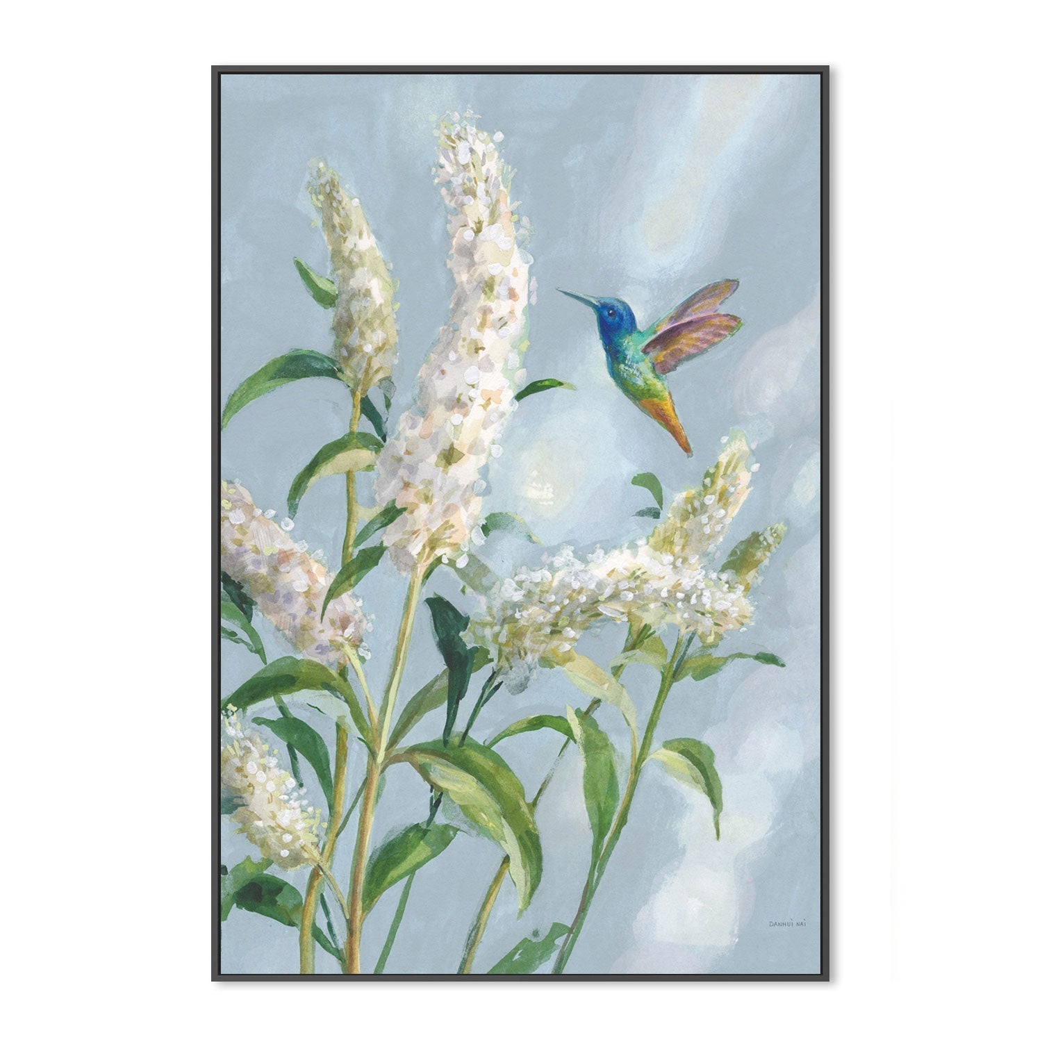wall-art-print-canvas-poster-framed-Hummingbird Spring Soft Blue, Style A-by-Danhui Nai-Gioia Wall Art