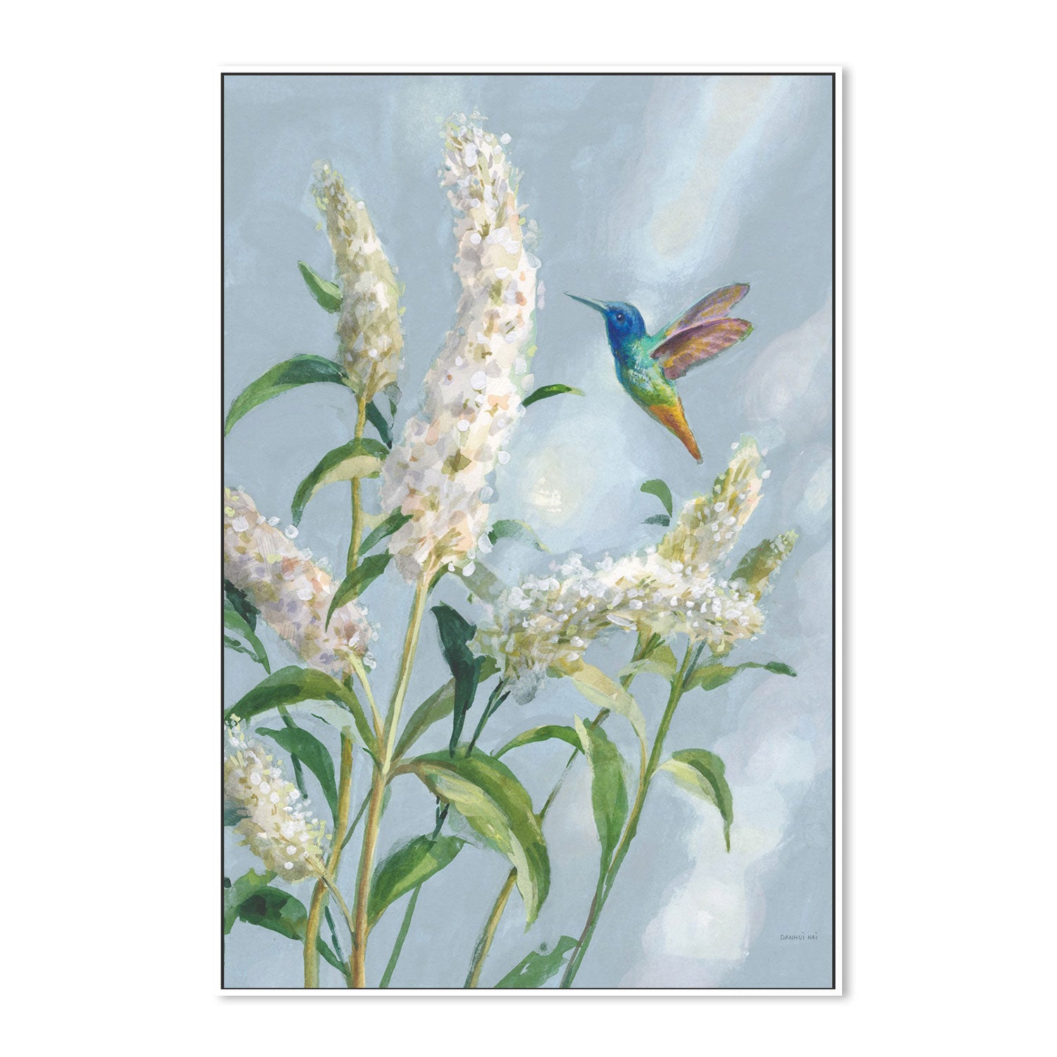 wall-art-print-canvas-poster-framed-Hummingbird Spring Soft Blue, Style A-by-Danhui Nai-Gioia Wall Art