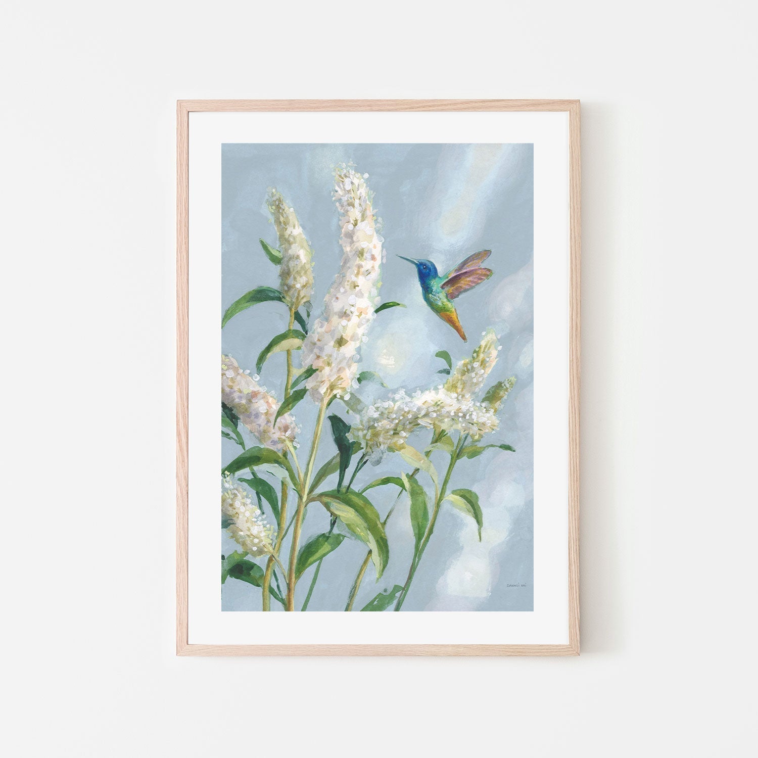 wall-art-print-canvas-poster-framed-Hummingbird Spring Soft Blue, Style A-by-Danhui Nai-Gioia Wall Art