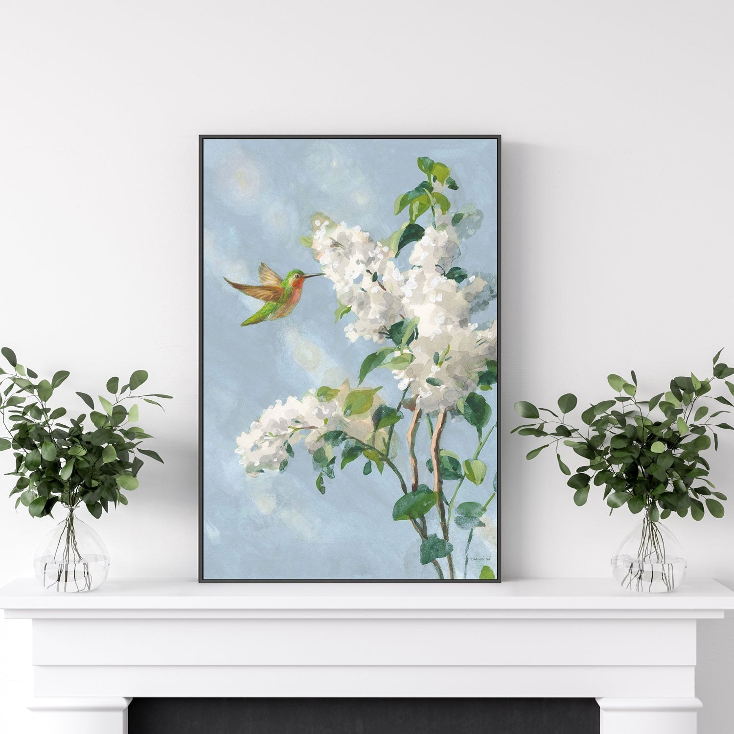 wall-art-print-canvas-poster-framed-Hummingbird Spring Soft Blue, Style B-by-Danhui Nai-Gioia Wall Art