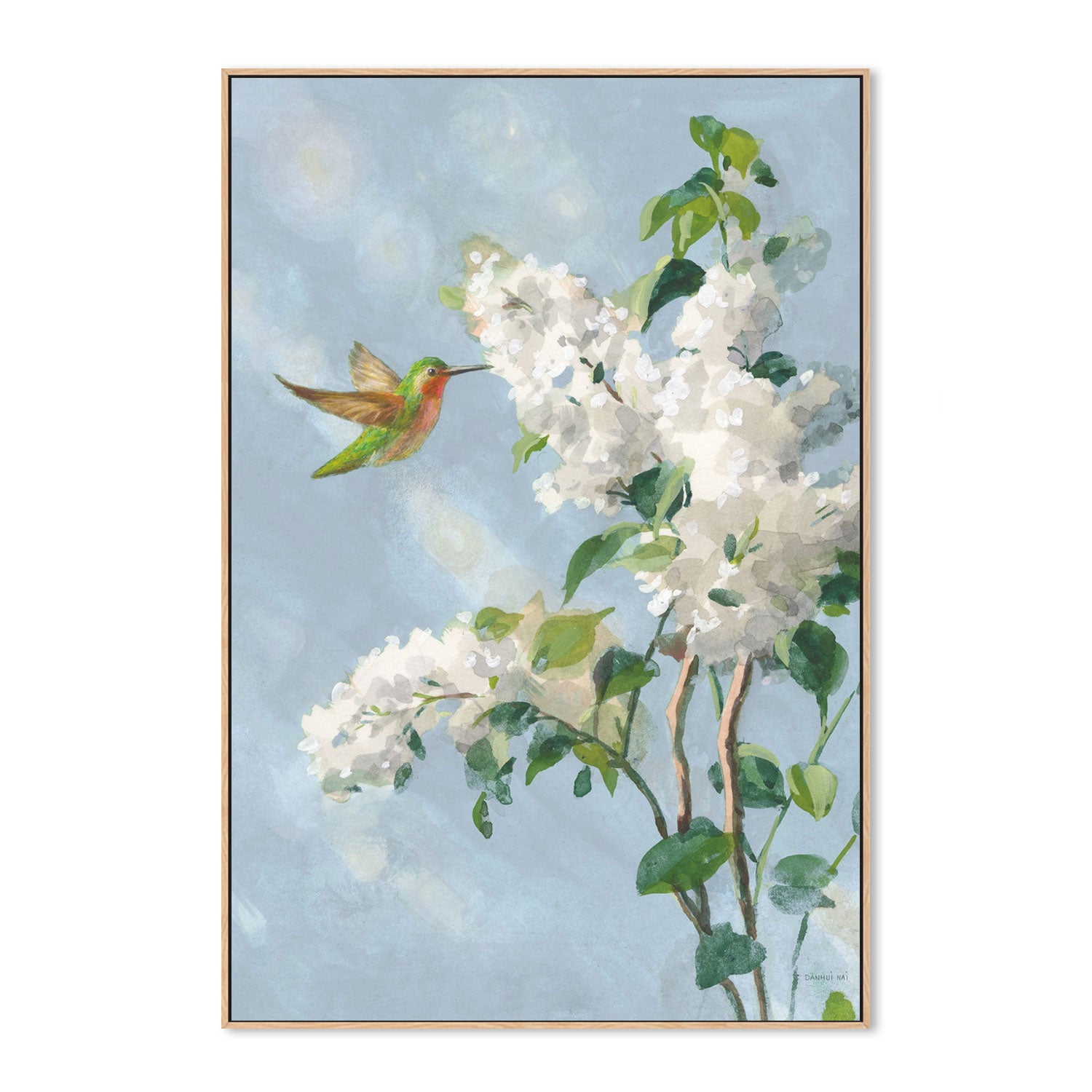 wall-art-print-canvas-poster-framed-Hummingbird Spring Soft Blue, Style B-by-Danhui Nai-Gioia Wall Art