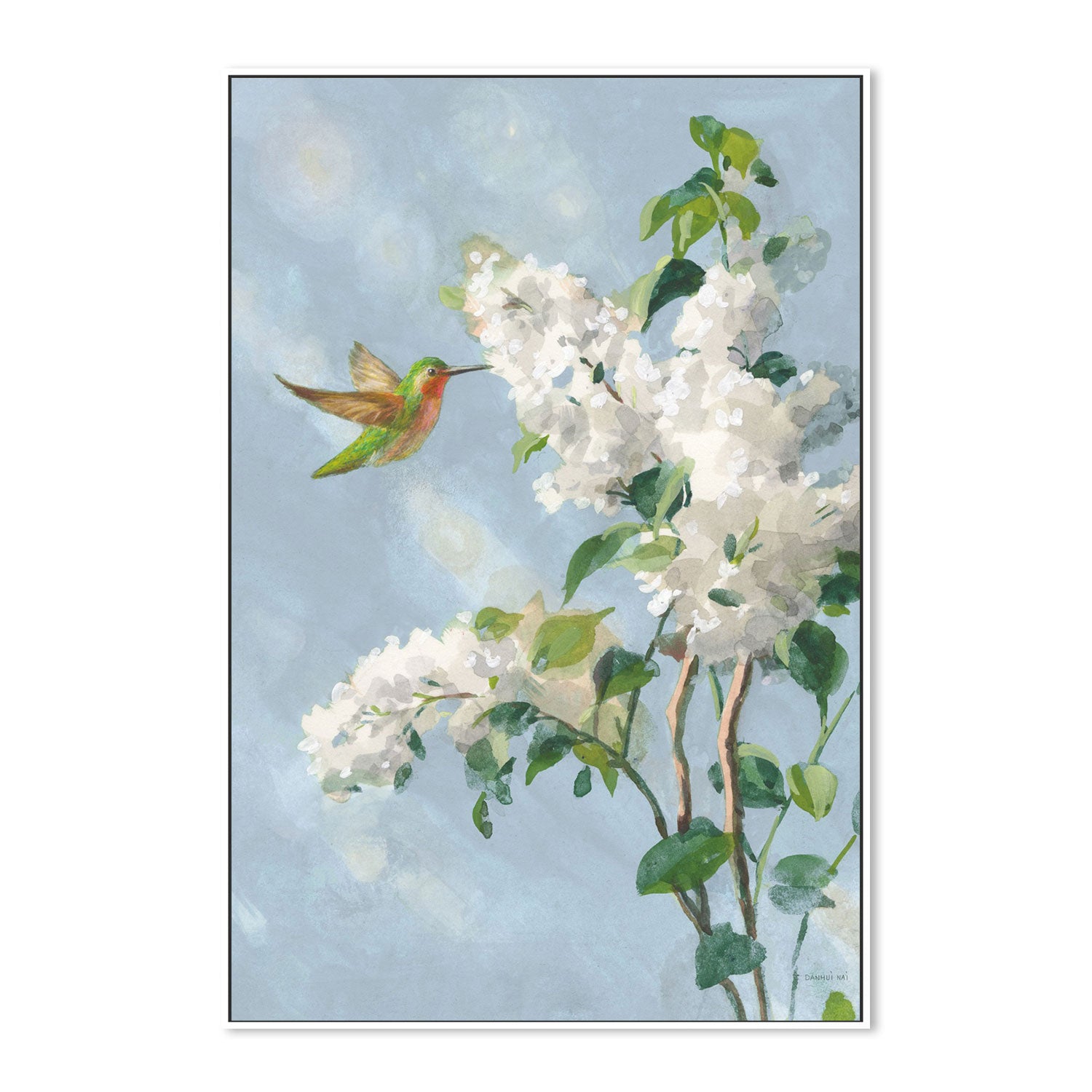 wall-art-print-canvas-poster-framed-Hummingbird Spring Soft Blue, Style B-by-Danhui Nai-Gioia Wall Art