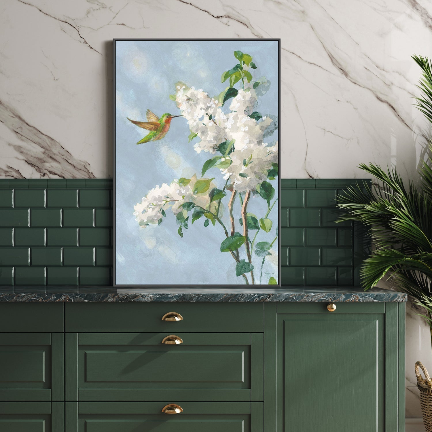 wall-art-print-canvas-poster-framed-Hummingbird Spring Soft Blue, Style B-by-Danhui Nai-Gioia Wall Art