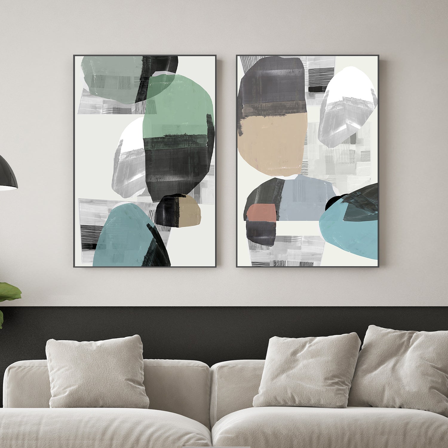 wall-art-print-canvas-poster-framed-Inky Stripes and Blobs, Style A & B, Set Of 2 , By Cartissi-2