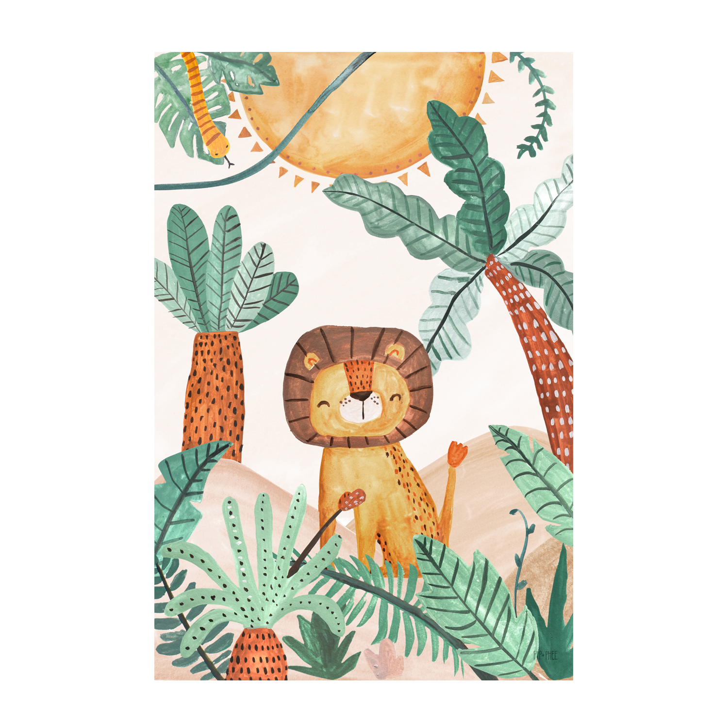 wall-art-print-canvas-poster-framed-Jungle Horizon Lion , By Pip and Phee-1