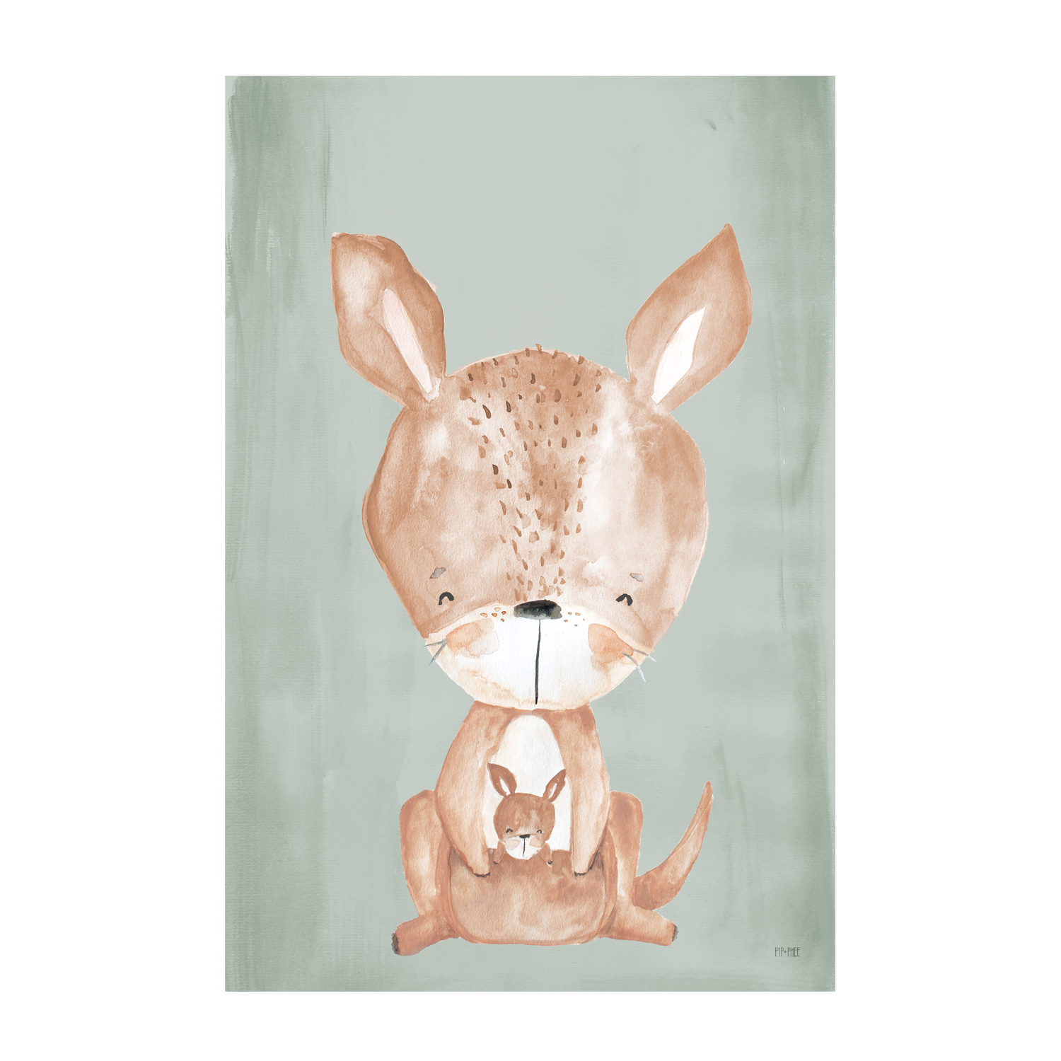 wall-art-print-canvas-poster-framed-Kangaroo Critter Print Olive , By Pip and Phee-1