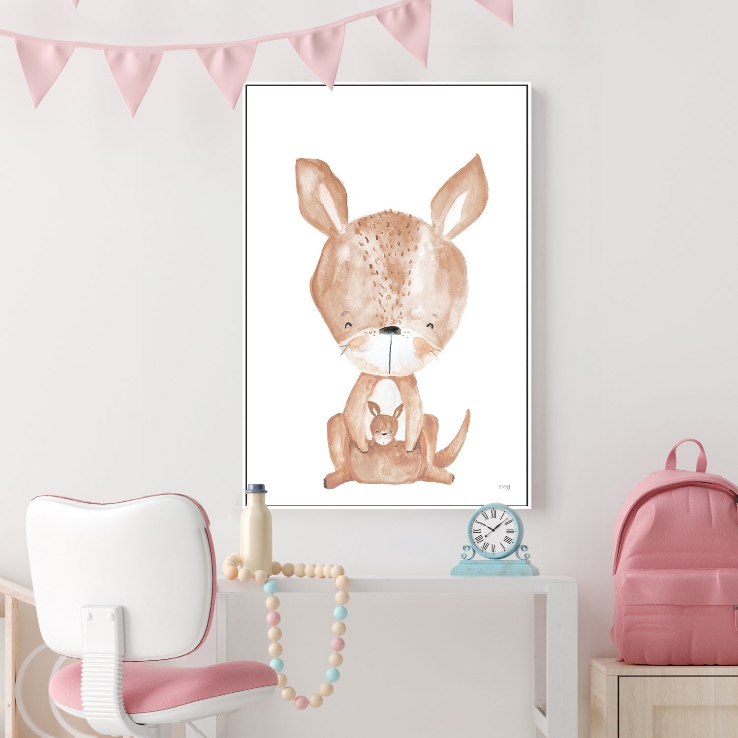 wall-art-print-canvas-poster-framed-Kangaroo Critter Print White , By Pip and Phee-2