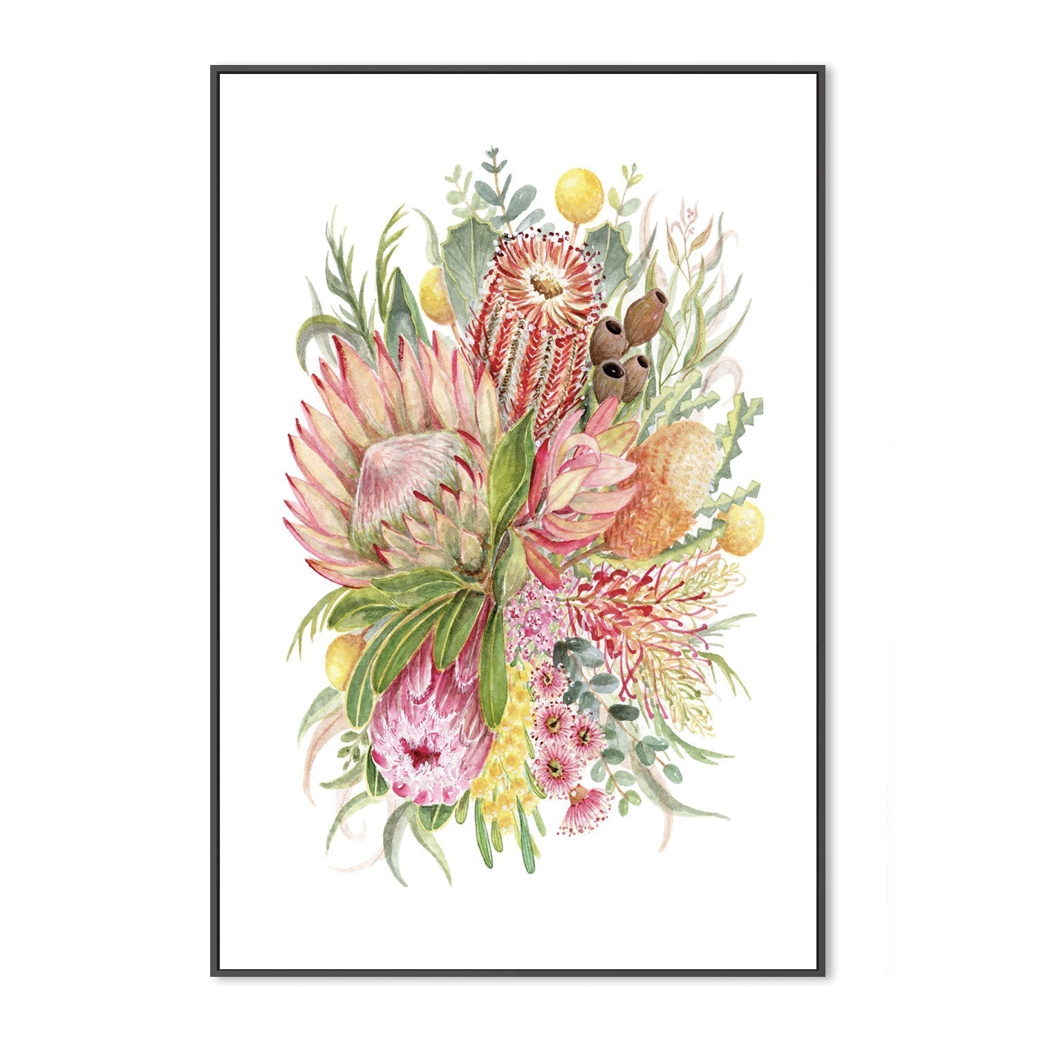 wall-art-print-canvas-poster-framed-King Protea And Banksia, Style A , By Jessie Mitchelson-GIOIA-WALL-ART