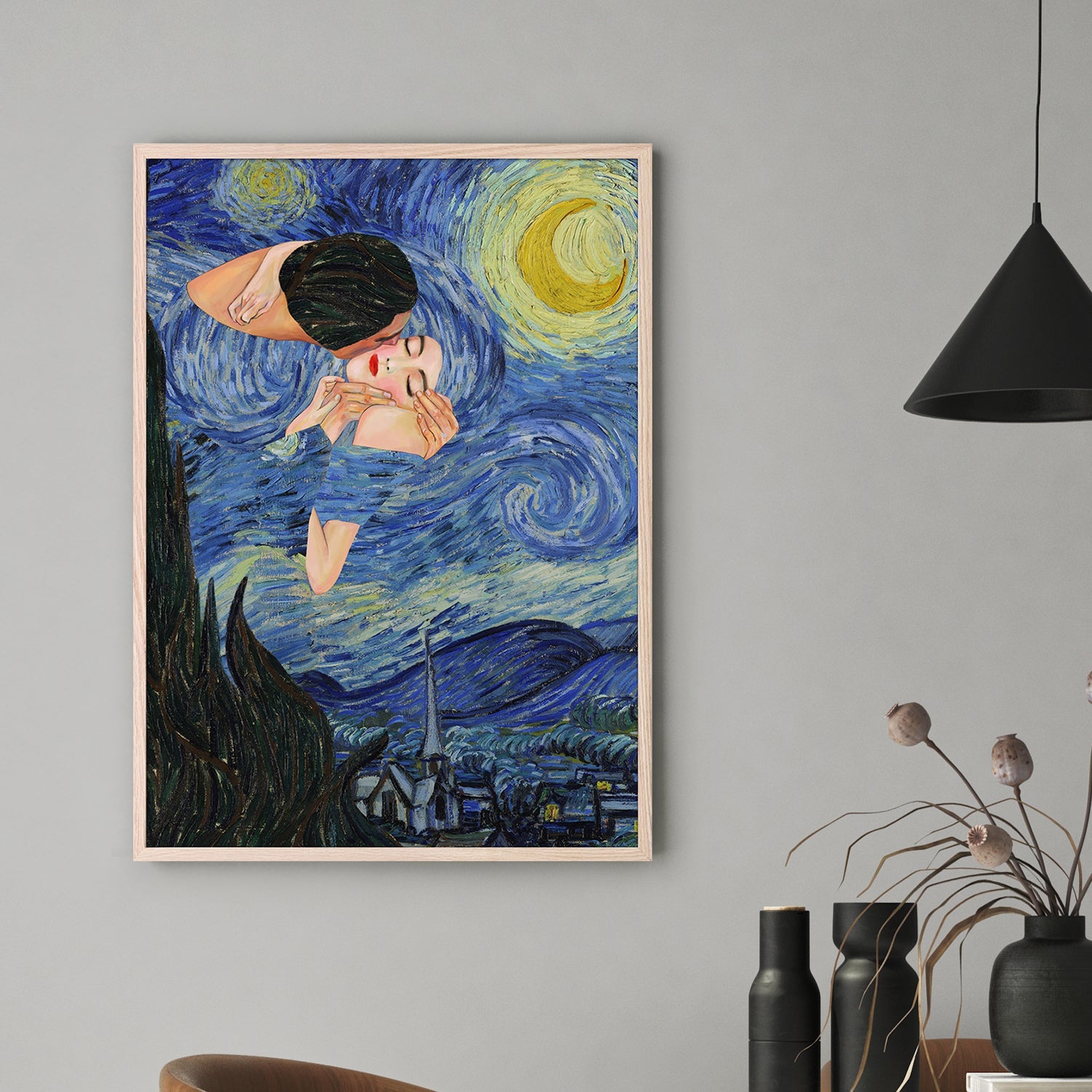wall-art-print-canvas-poster-framed-Kiss Under the Starry Night-2