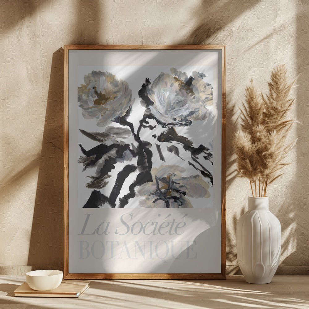 wall-art-print-canvas-poster-framed-La Société Botanique Balck and White and Cream Flowers , By cartissi-2